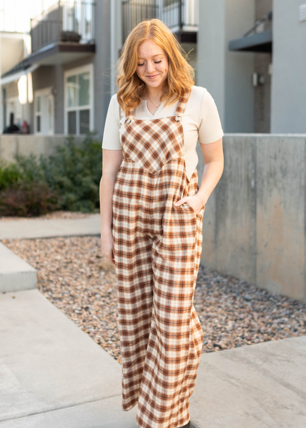 Sierra Camel Plaid Overalls
