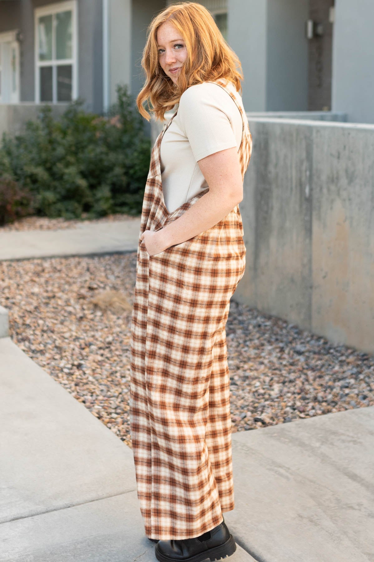 Sierra Camel Plaid Overalls