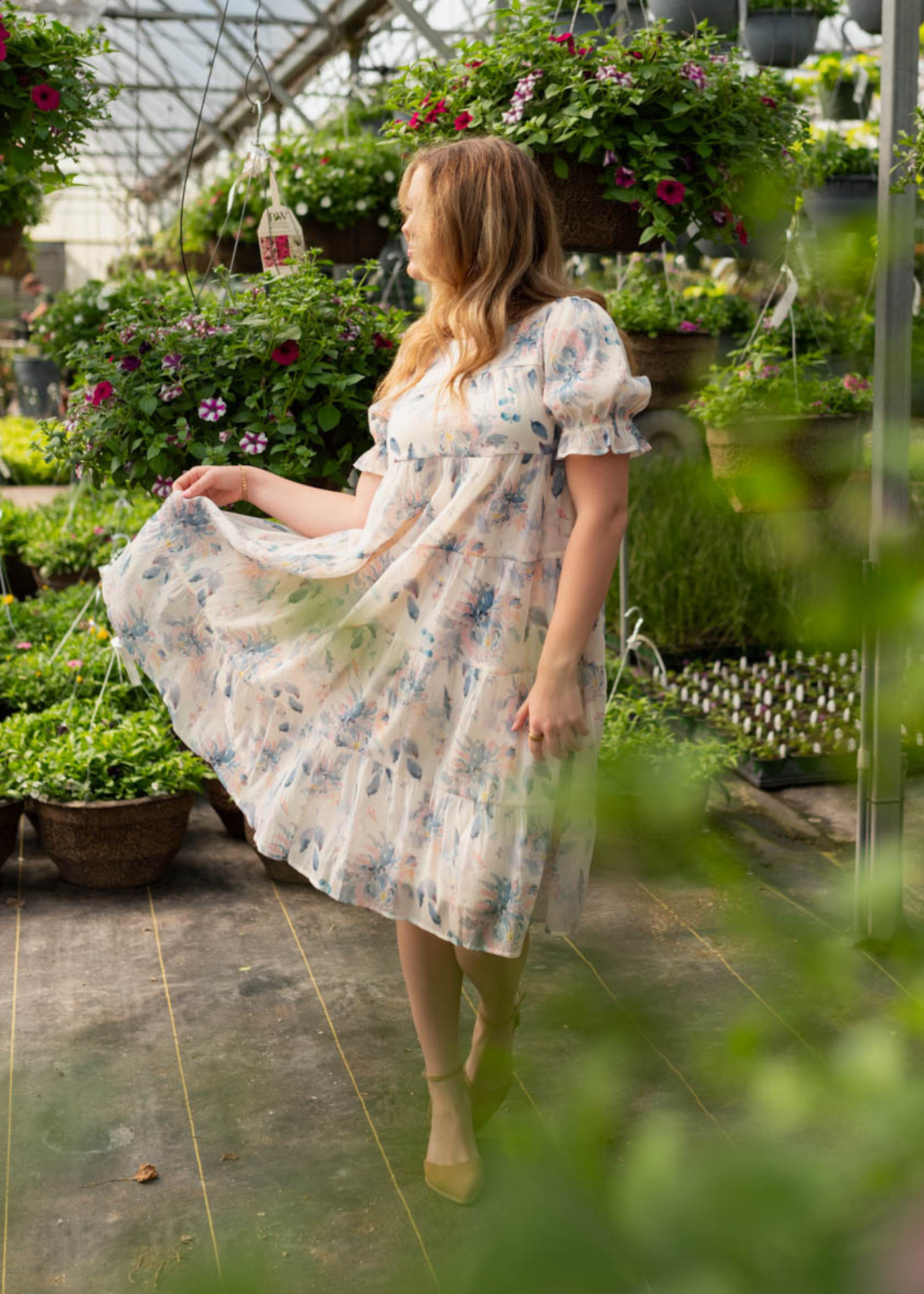 Sky Blue Floral Puff Sleeve Dress