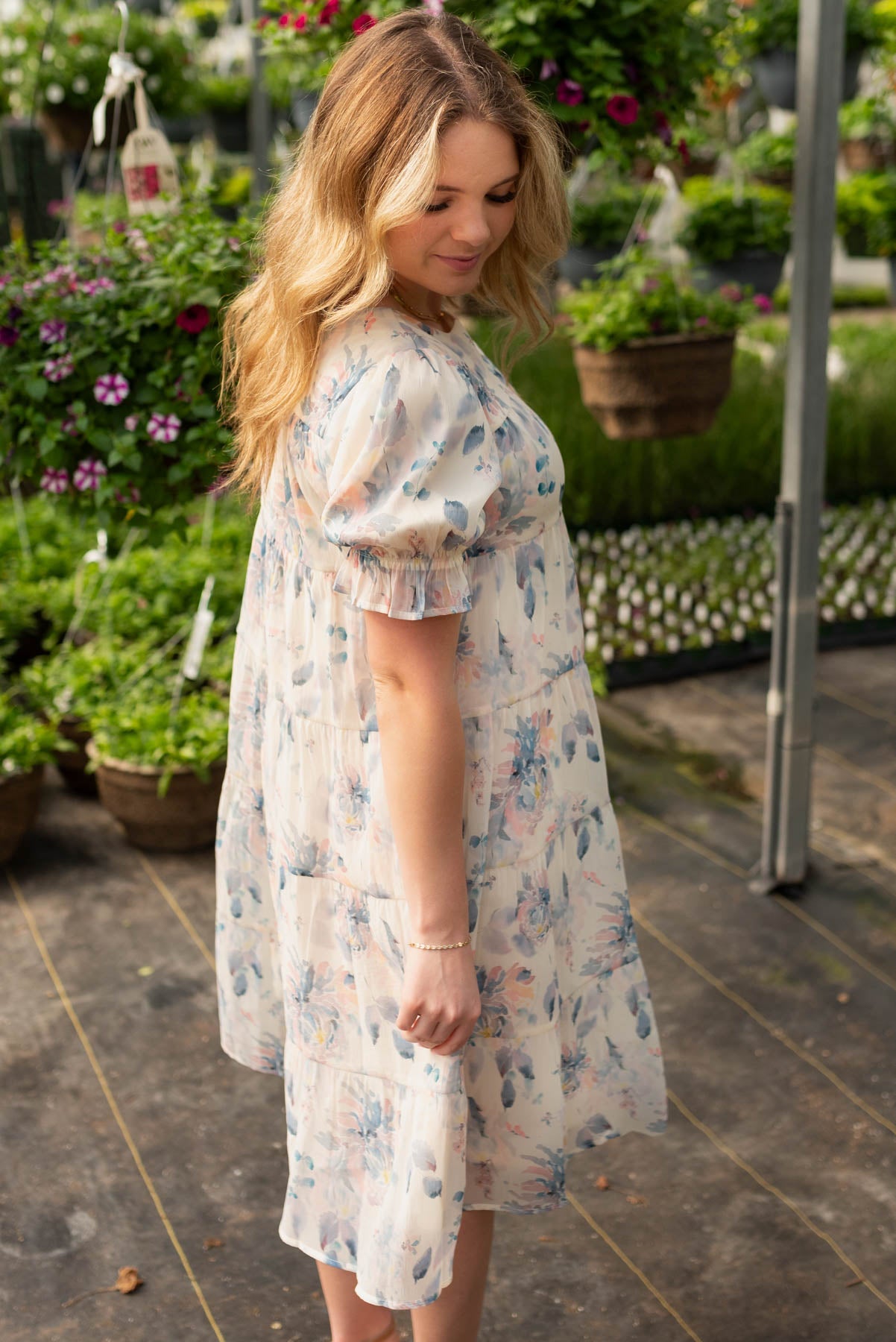 Sky Blue Floral Puff Sleeve Dress