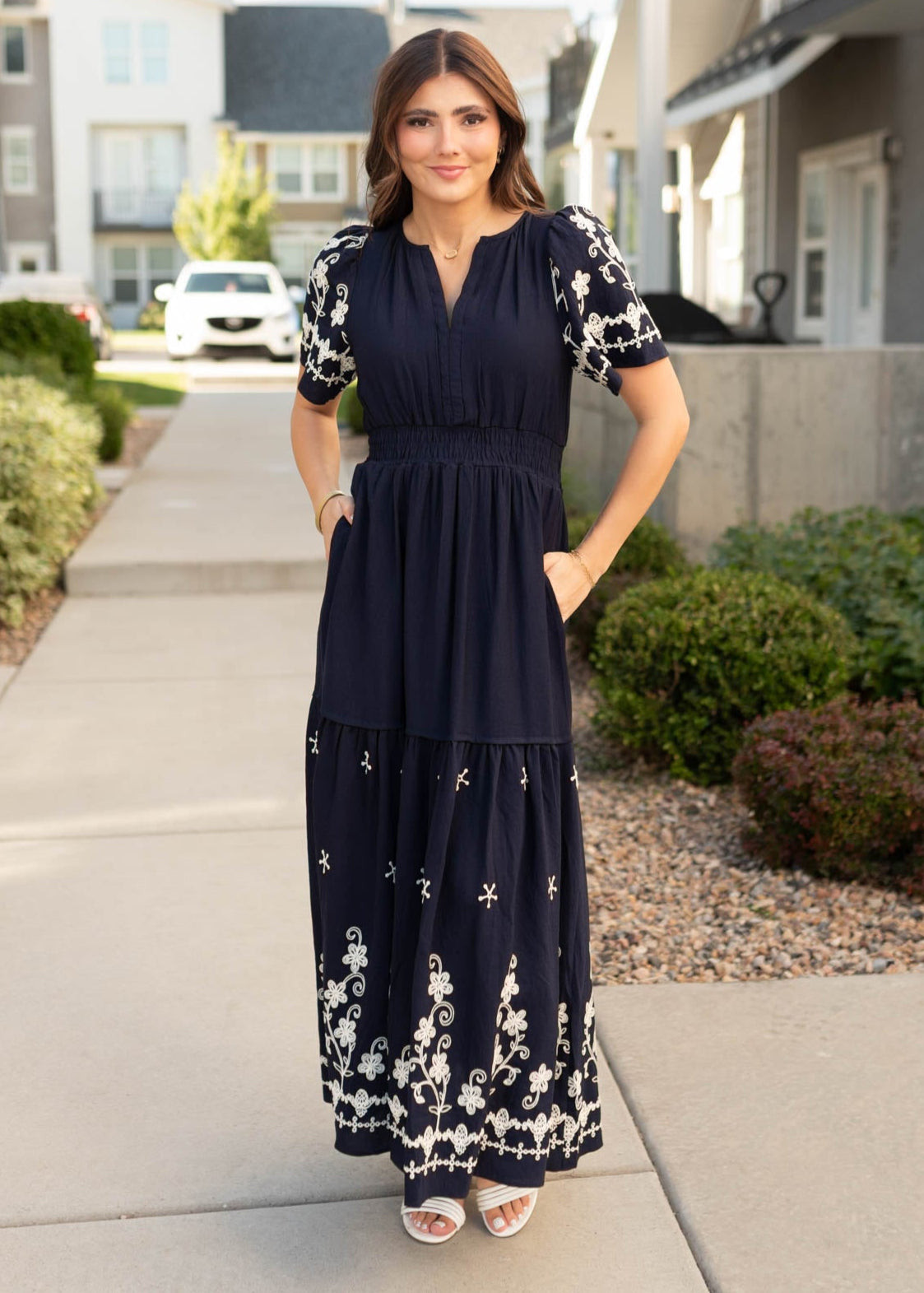 Sofia Navy Embroidered Dress
