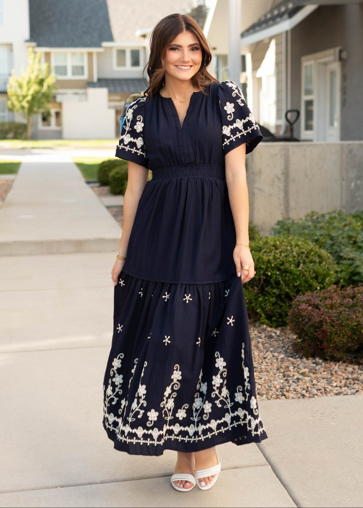 Sofia Navy Embroidered Dress