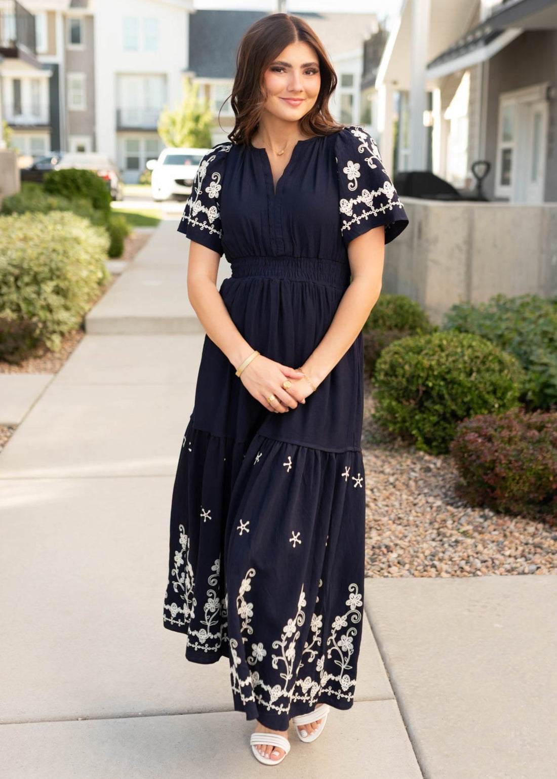 Sofia Navy Embroidered Dress