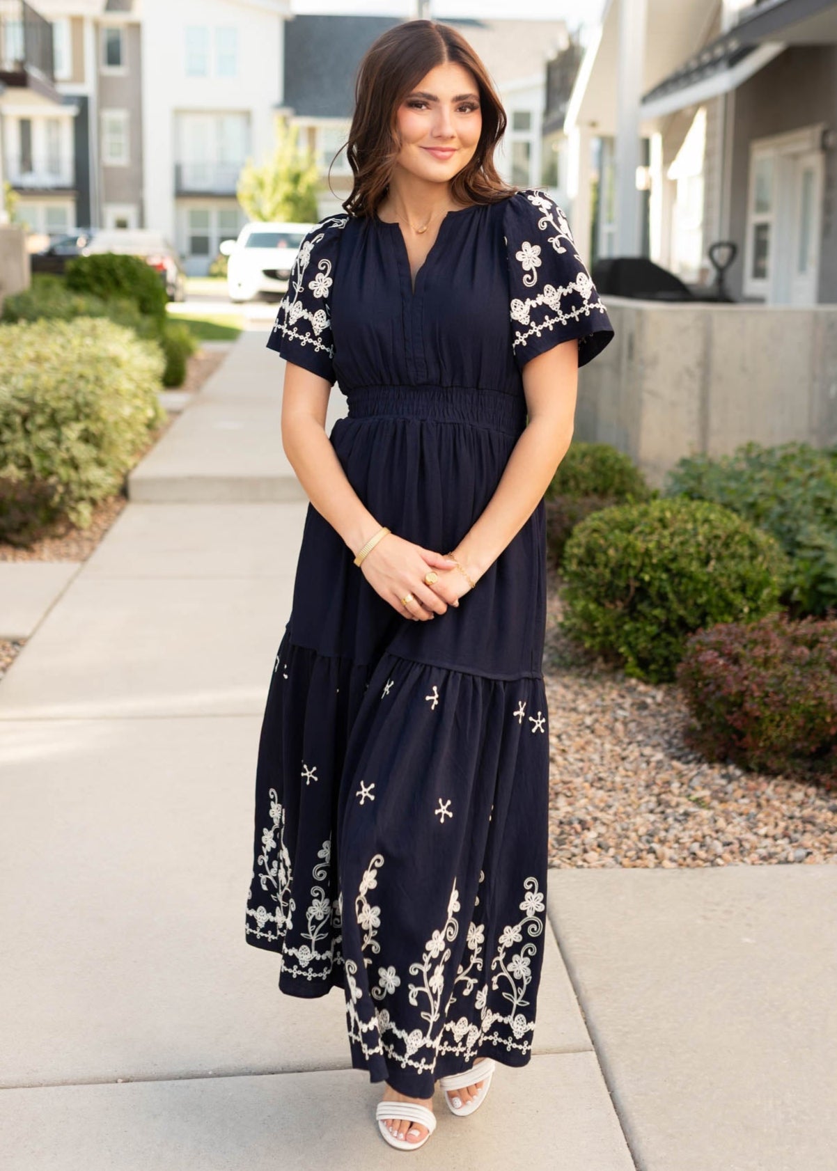 Sofia Navy Embroidered Dress