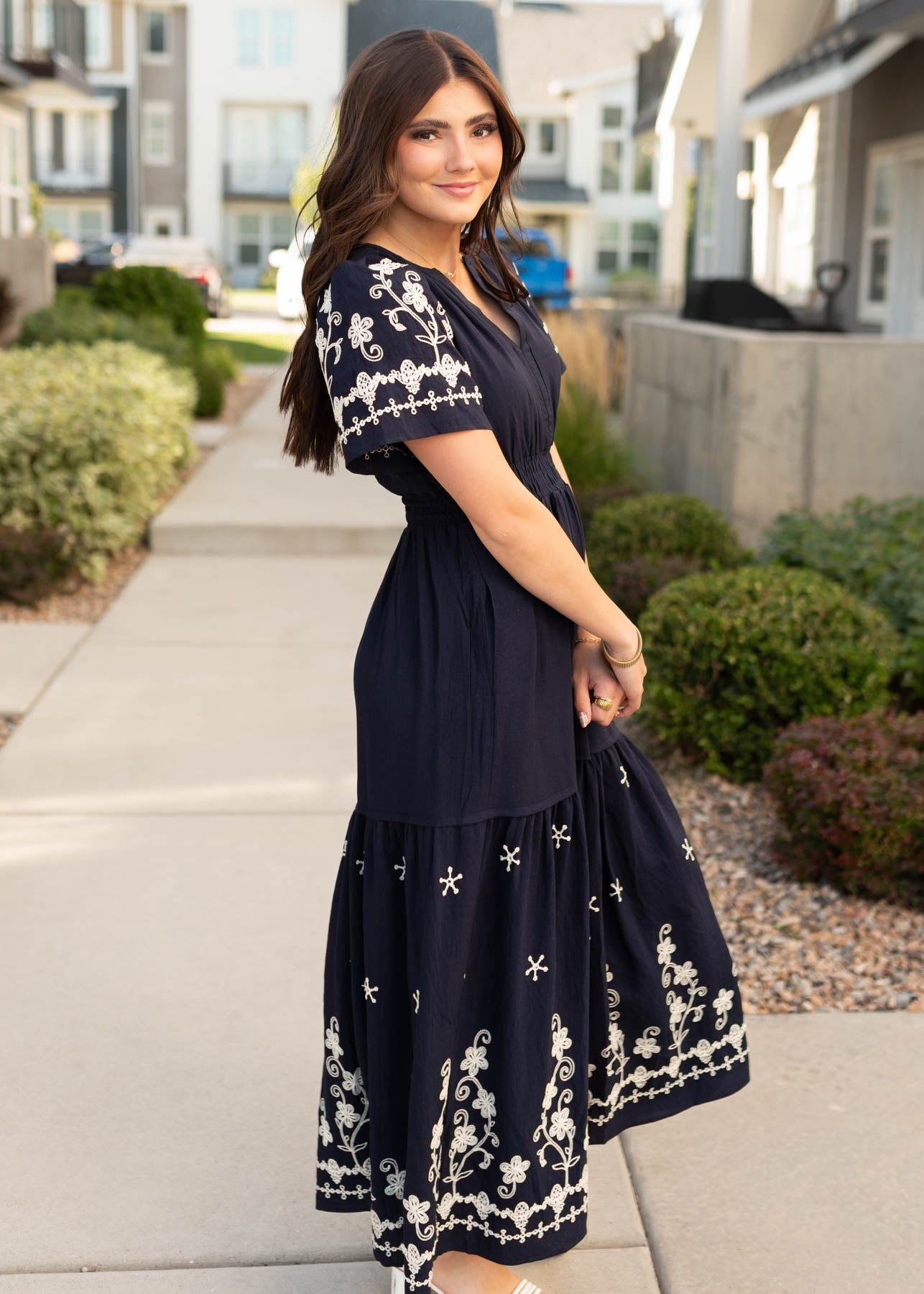 Sofia Navy Embroidered Dress