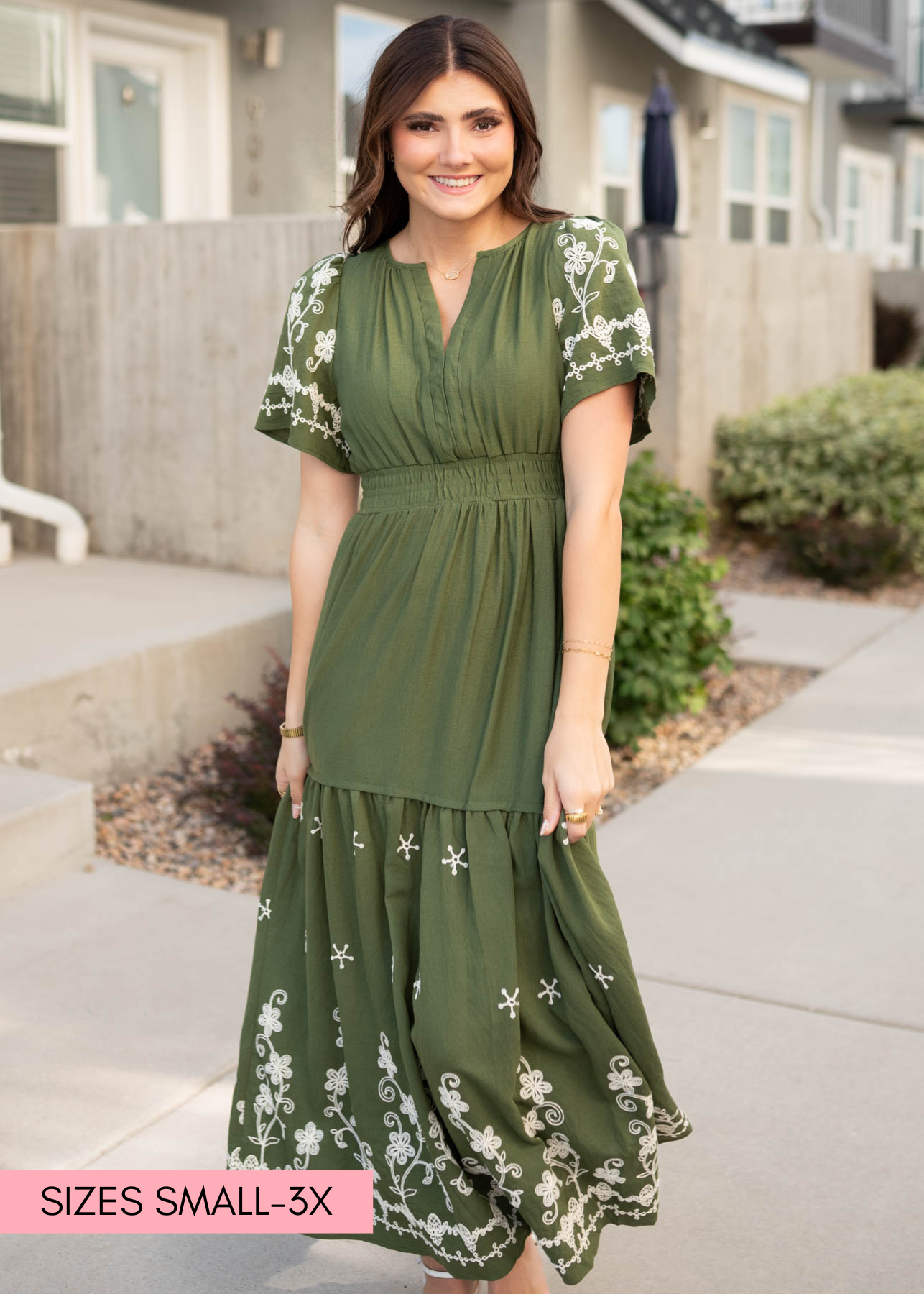 Sofia Olive Embroidered Dress