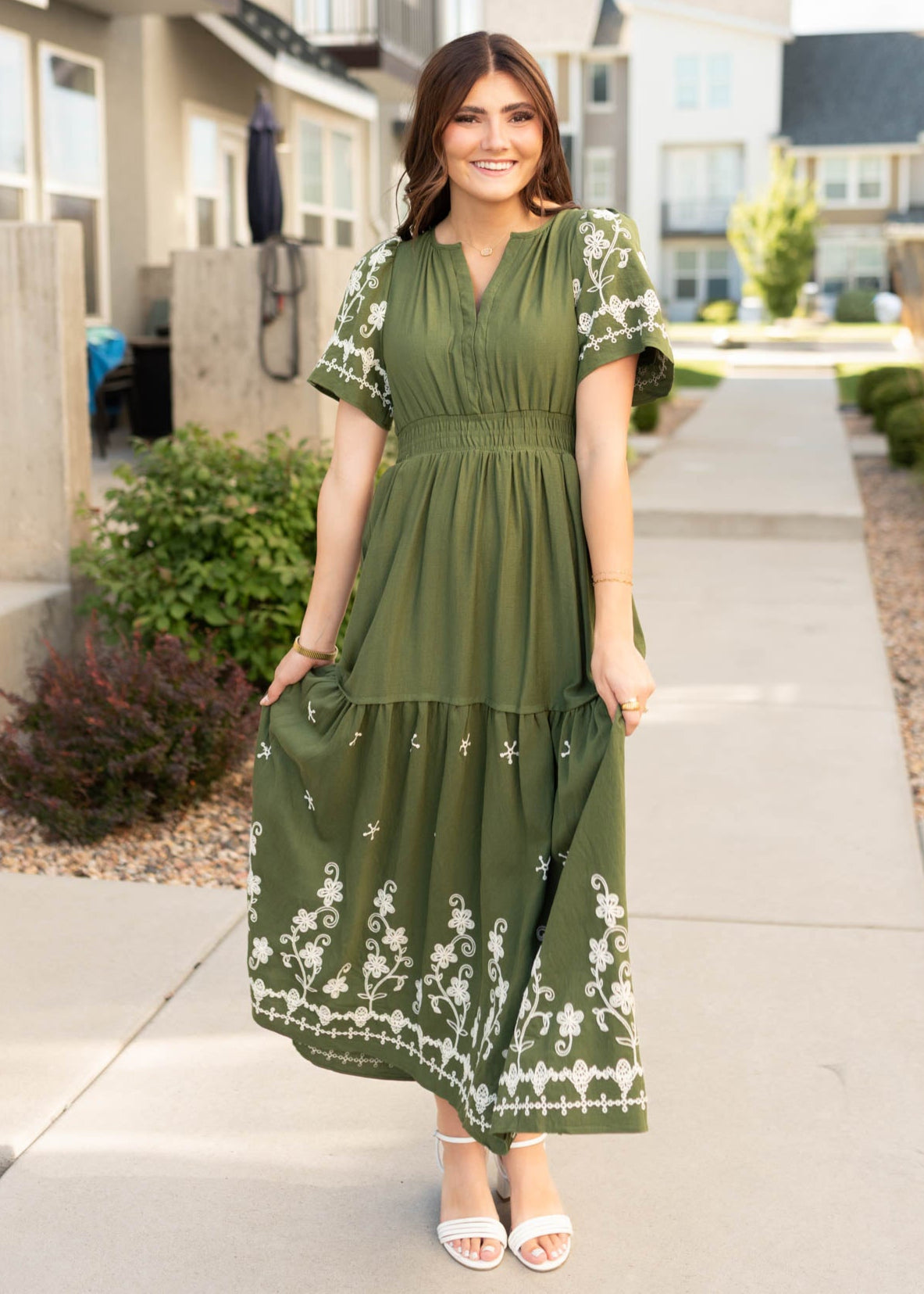 Sofia Olive Embroidered Dress