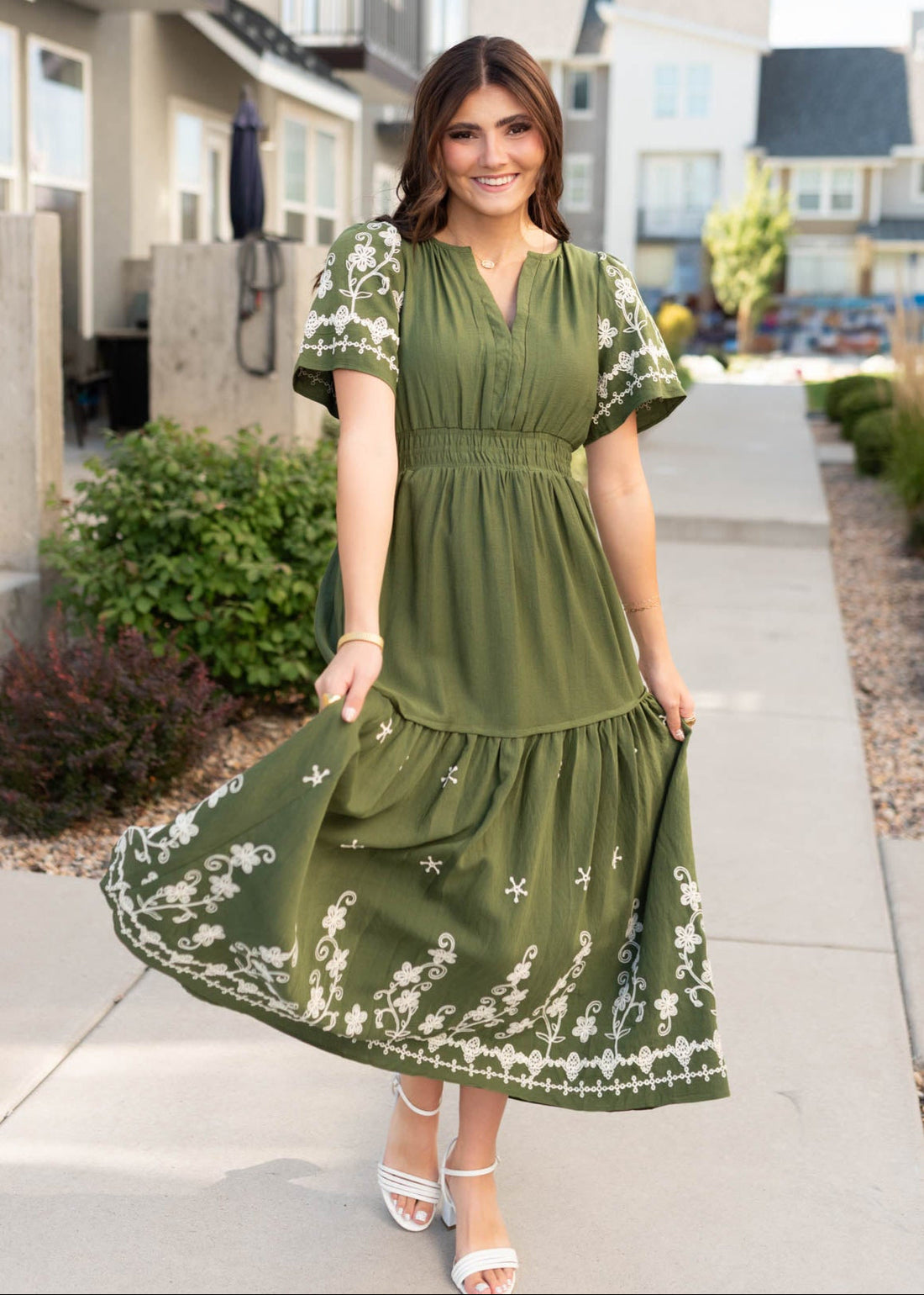 Sofia Olive Embroidered Dress