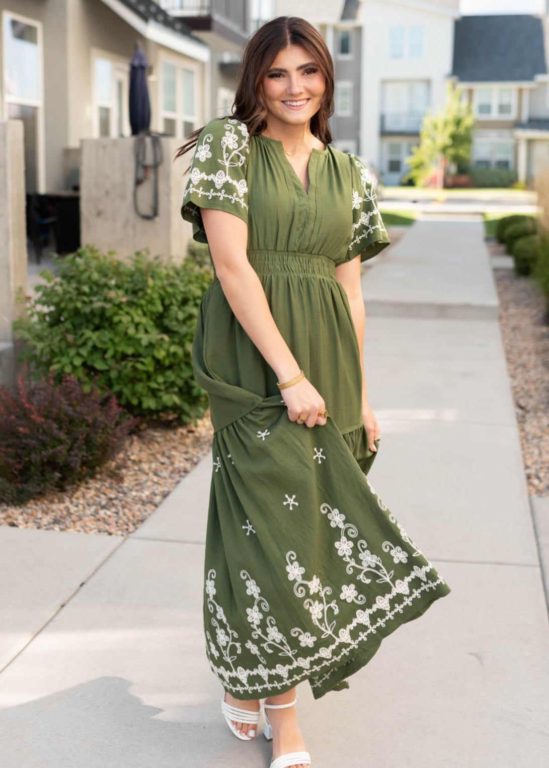 Sofia Olive Embroidered Dress