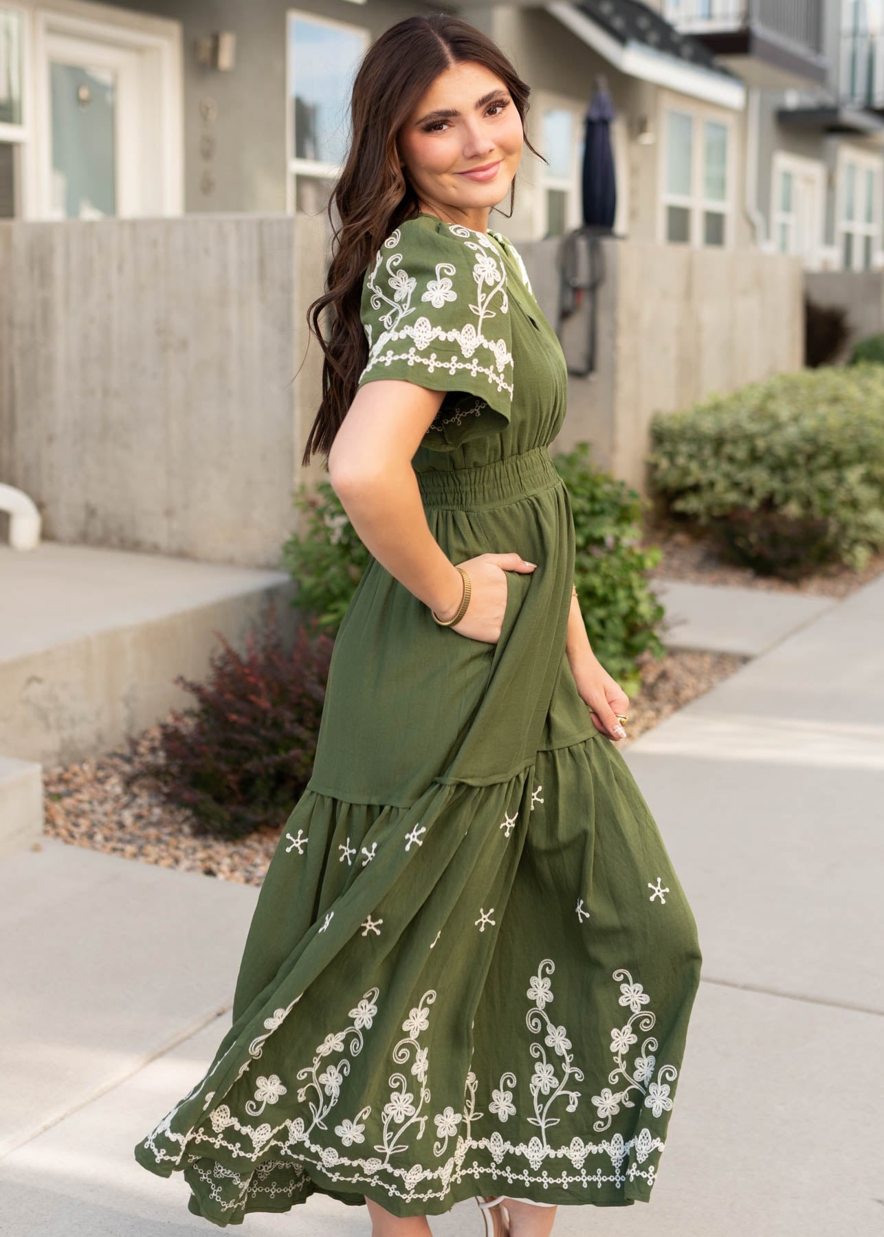 Sofia Olive Embroidered Dress