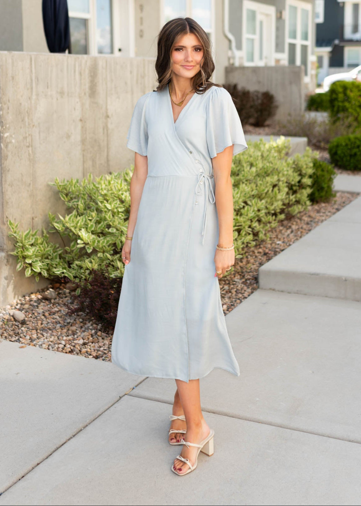 Sonya Dusty Blue Wrap Dress