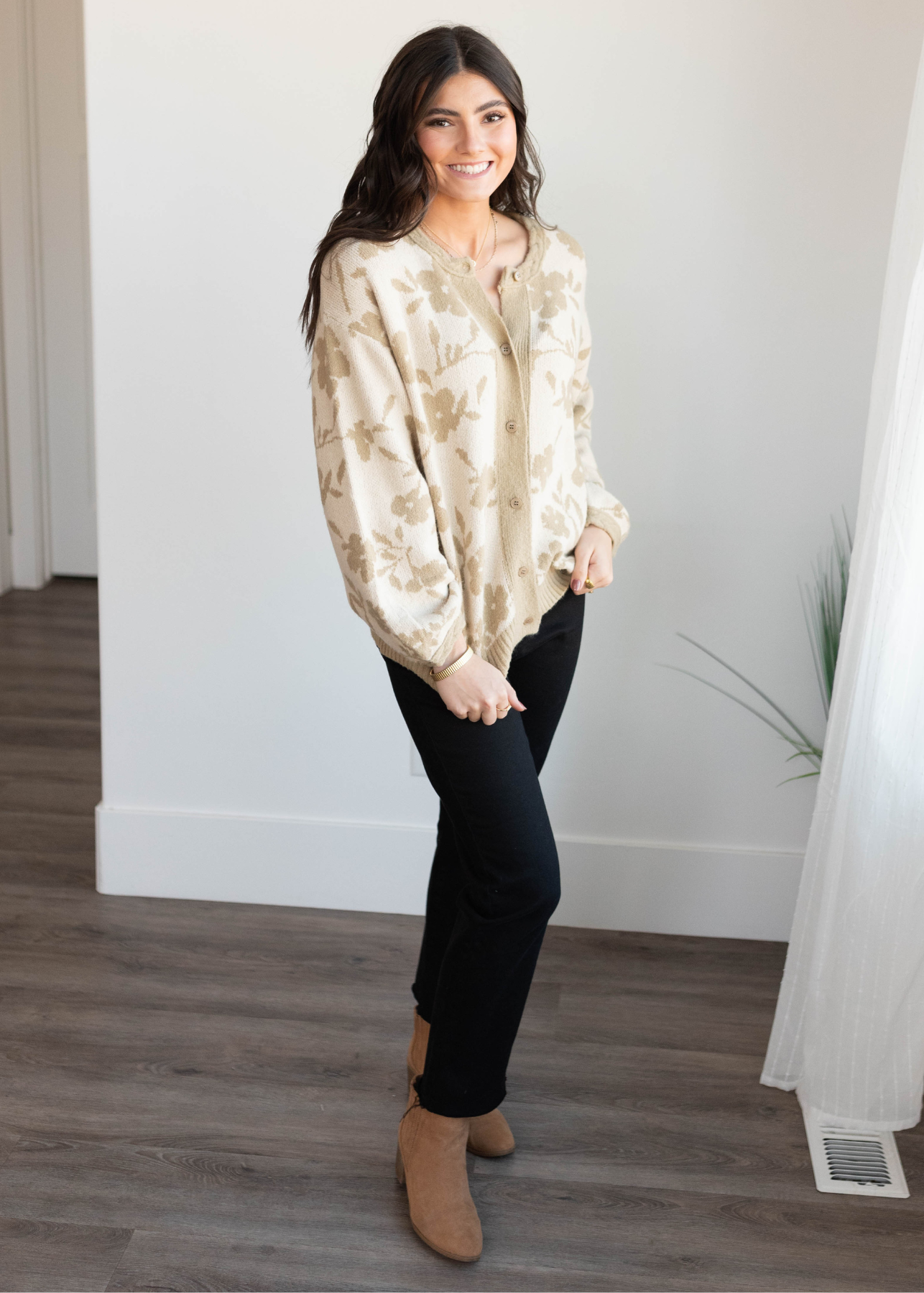 Sophia Taupe Floral Cardigan