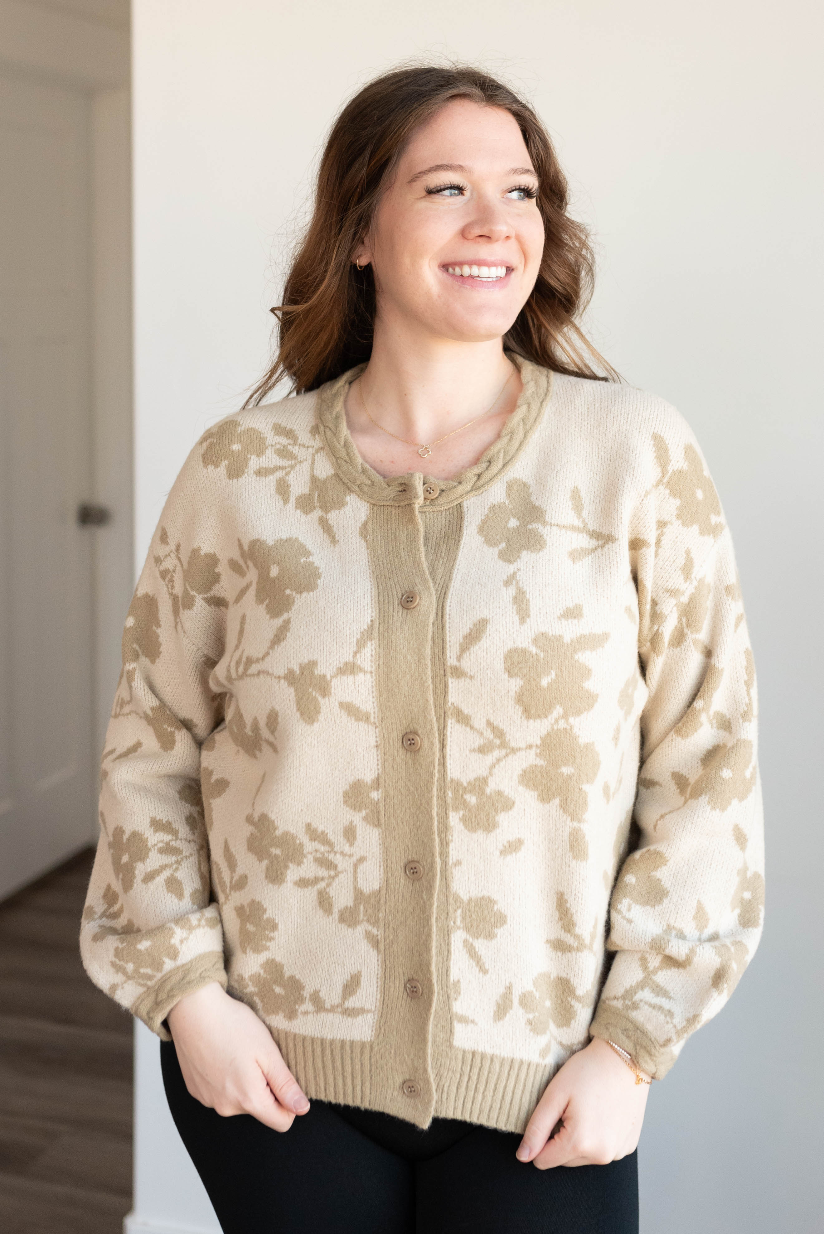Sophia Taupe Floral Cardigan