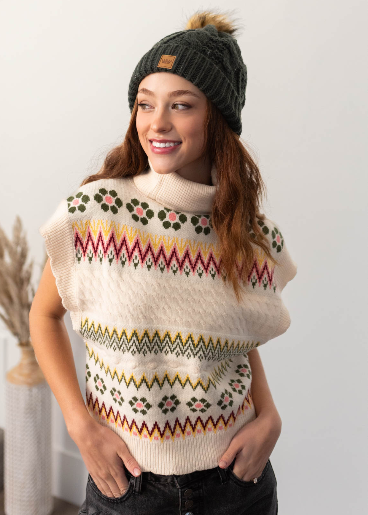 Sophie Ivory Turtle Neck Sweater Vest