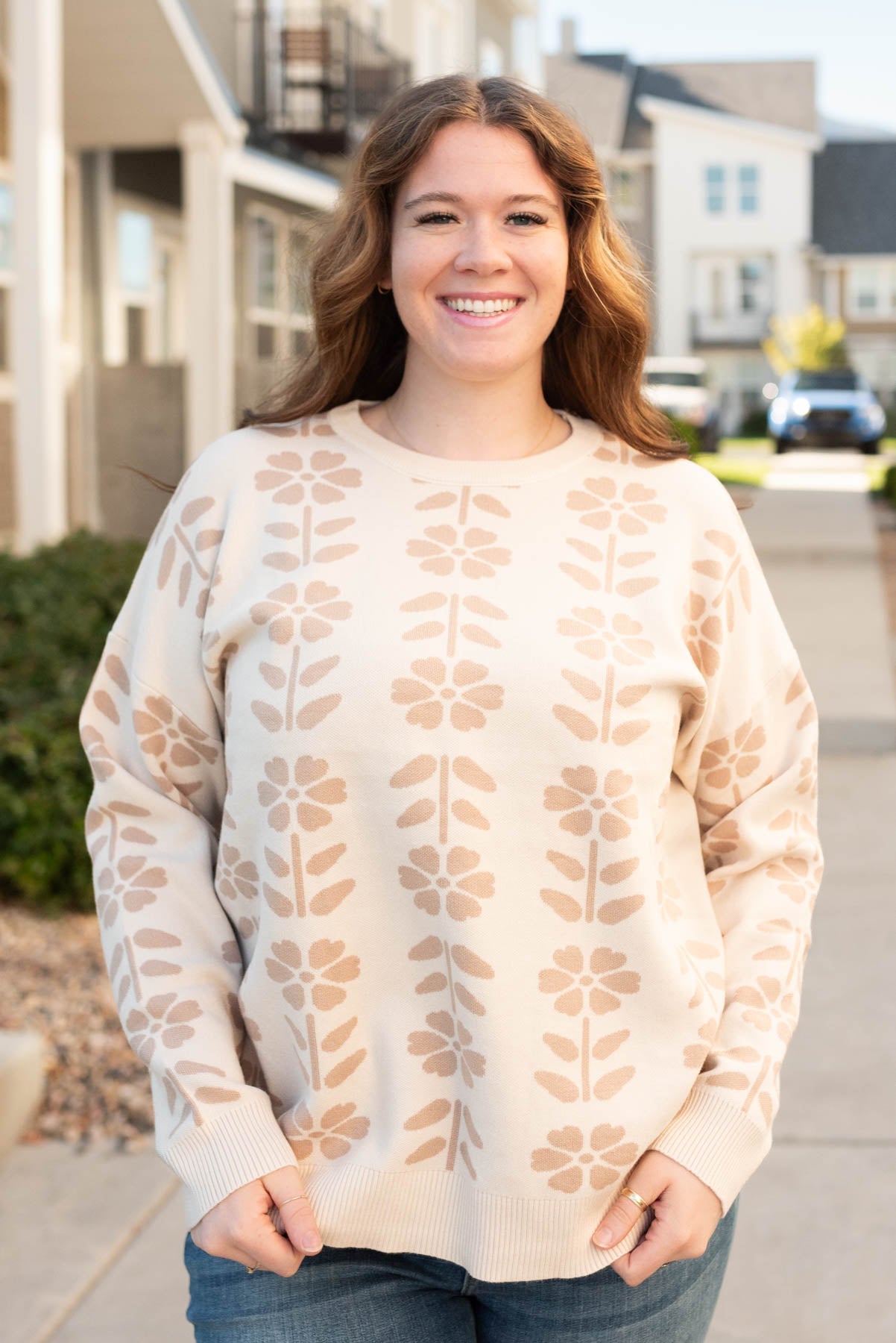 Stacey Oatmeal Floral Sweater