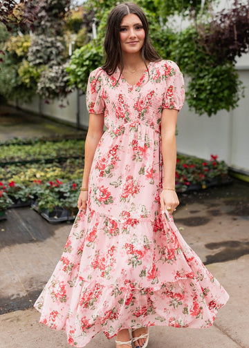 Stacy Pink Floral Smocked Dress