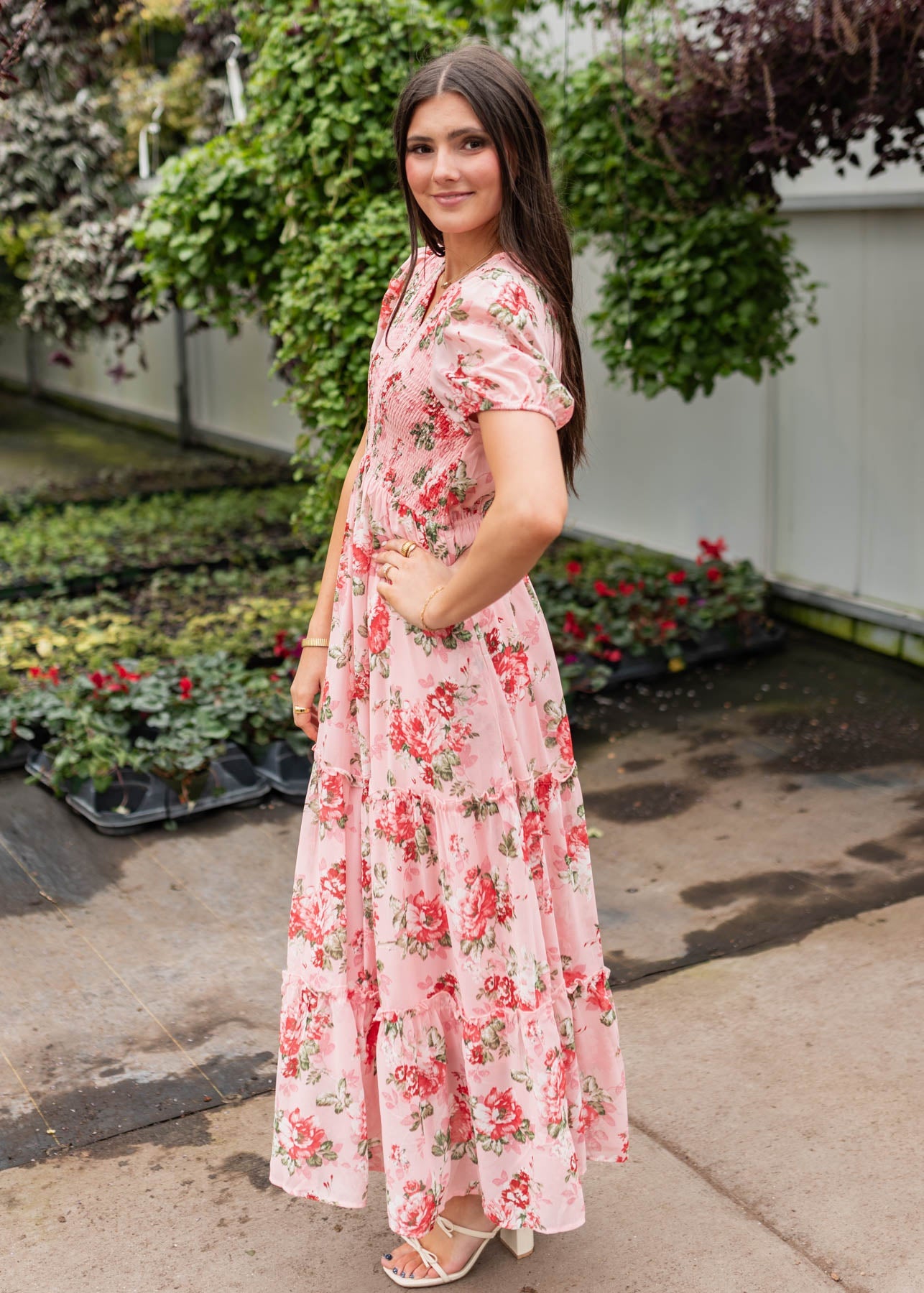 Stacy Pink Floral Smocked Dress