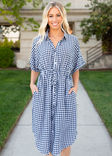 Stinna Navy Plaid Dress
