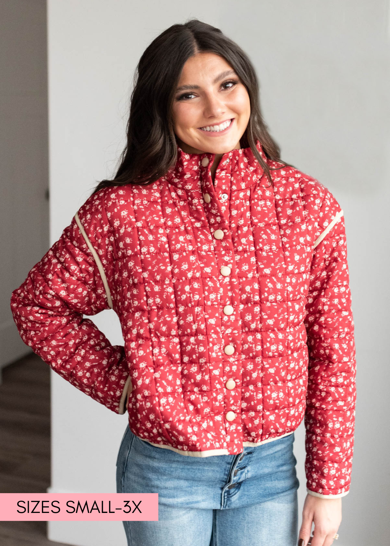 Sue Red Floral Quilted Jacket