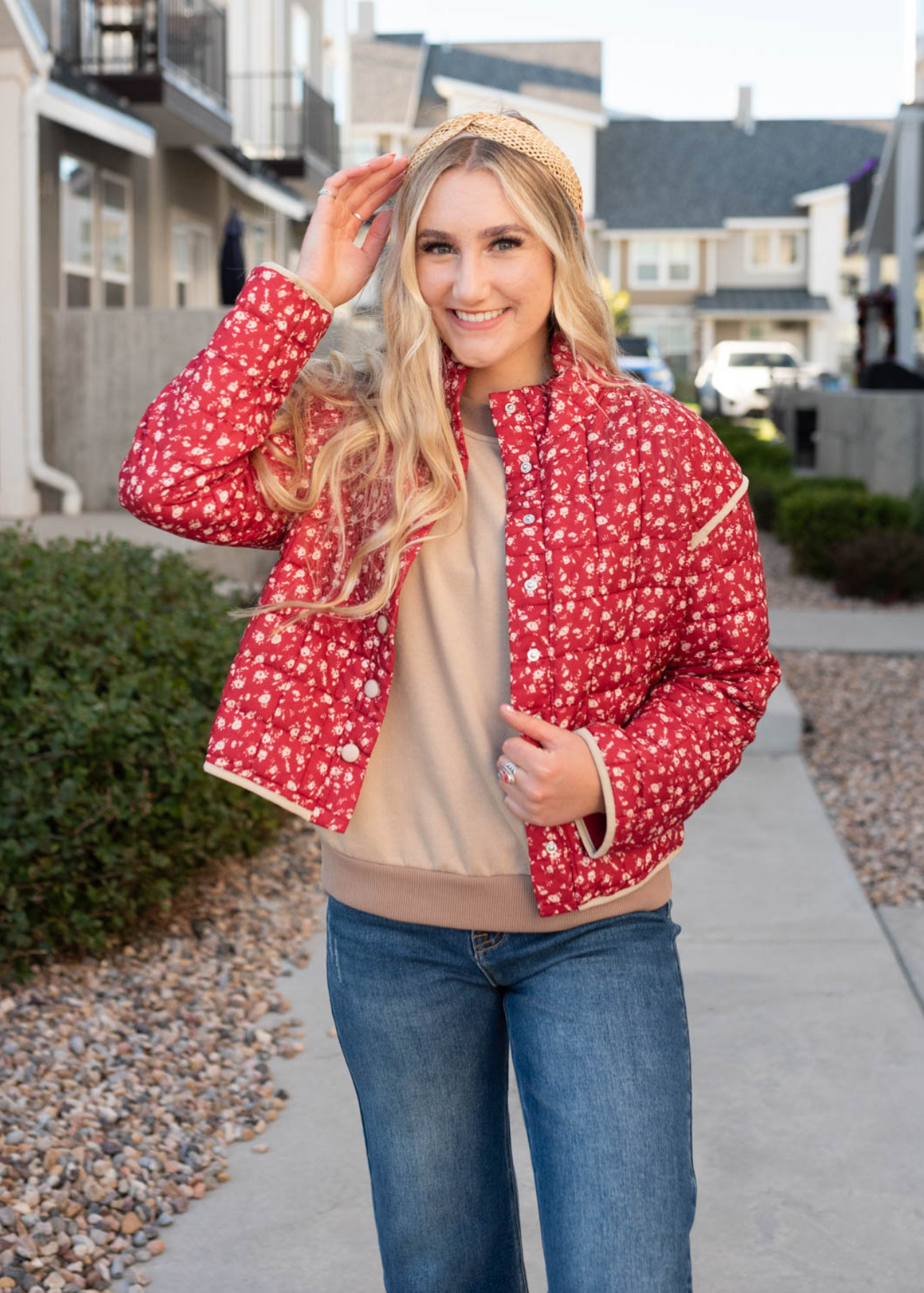 Sue Red Floral Quilted Jacket