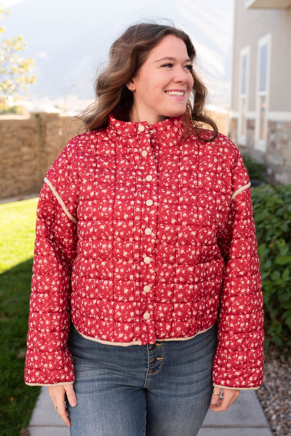 Sue Red Floral Quilted Jacket