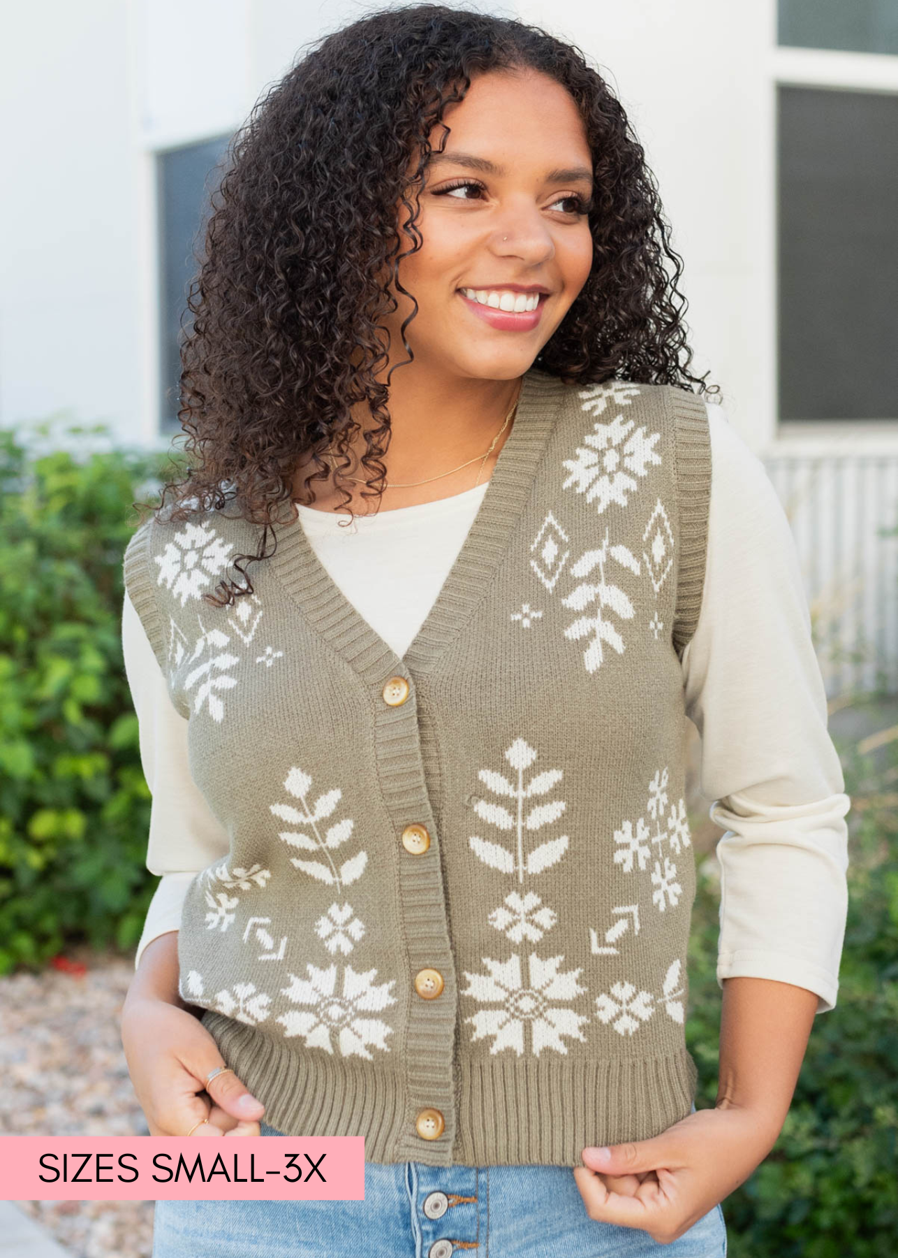 Sydney Light Olive Floral Sweater Vest