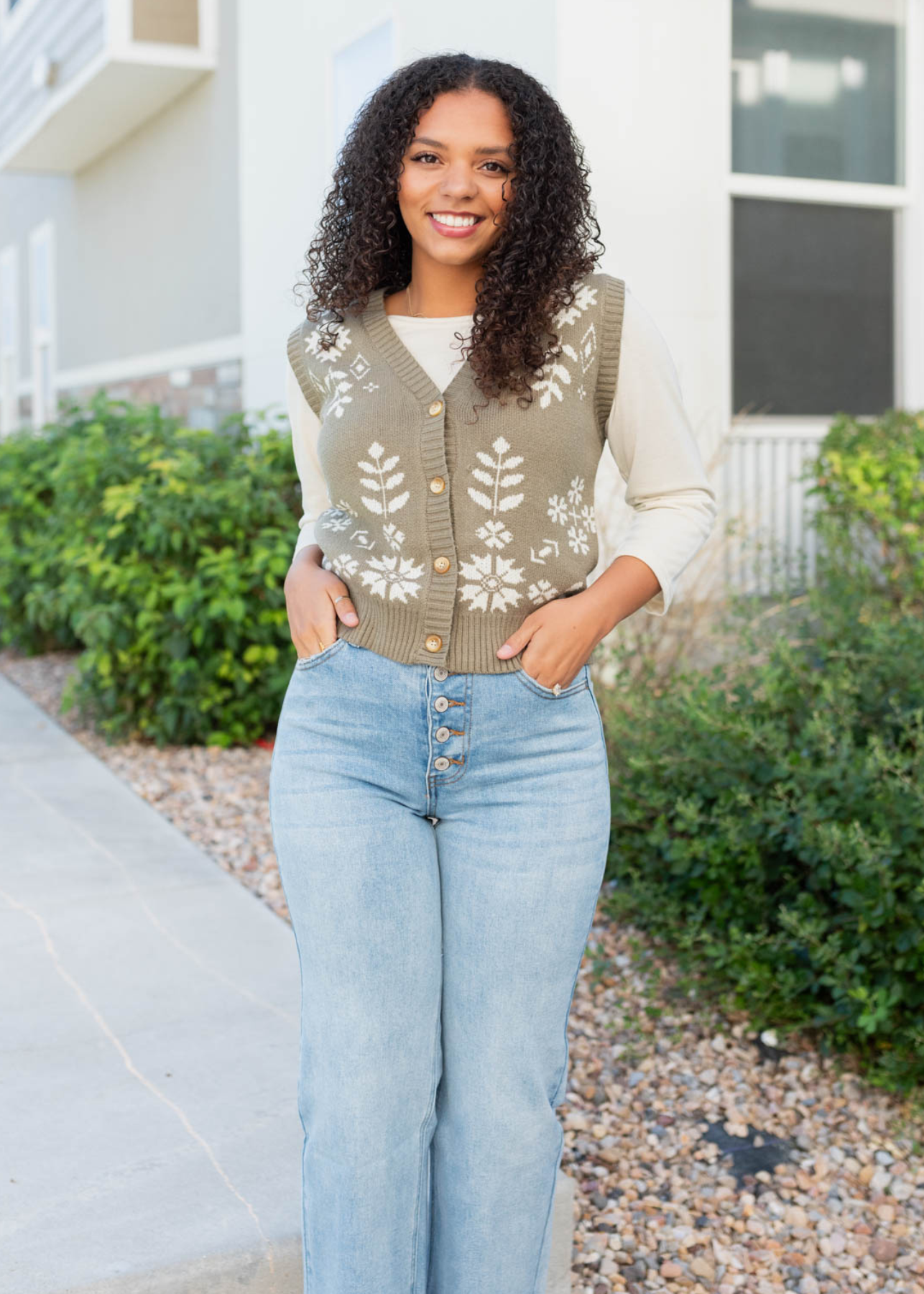 Sydney Light Olive Floral Sweater Vest