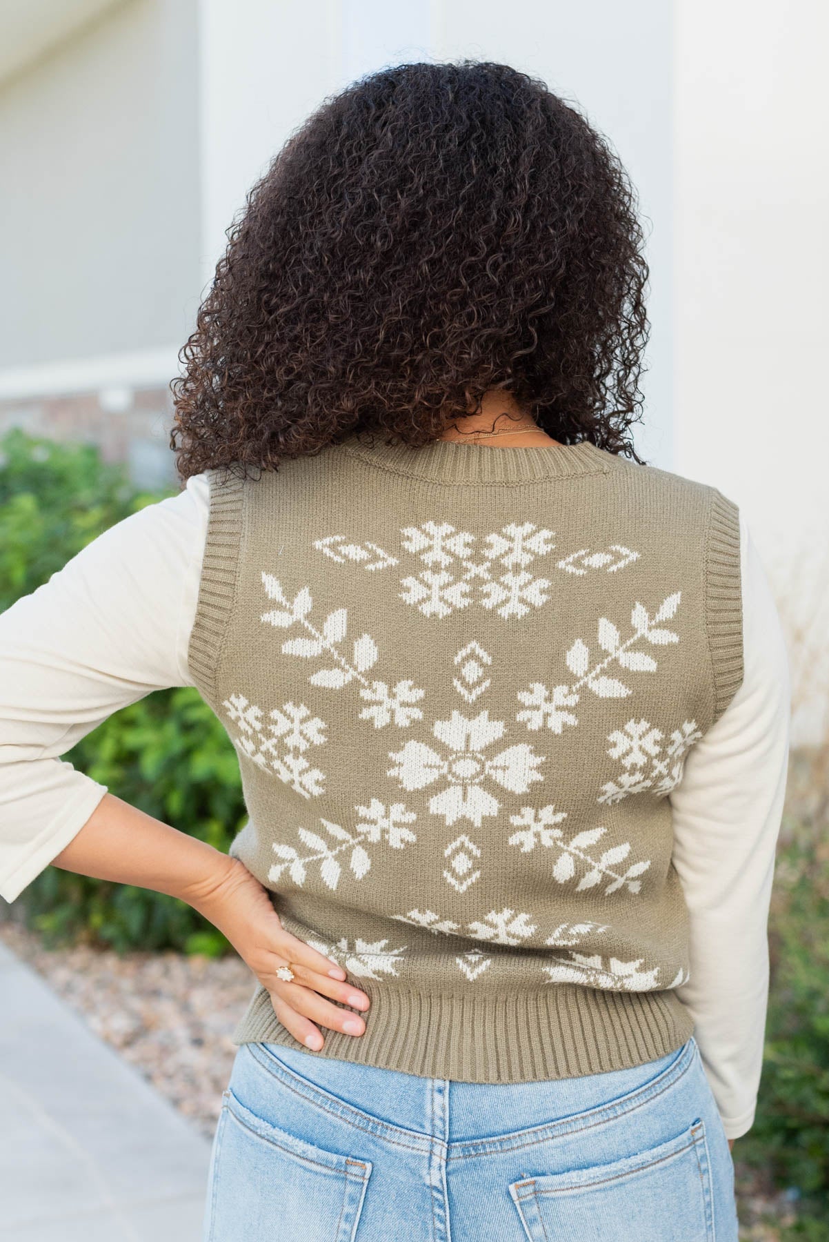 Sydney Light Olive Floral Sweater Vest