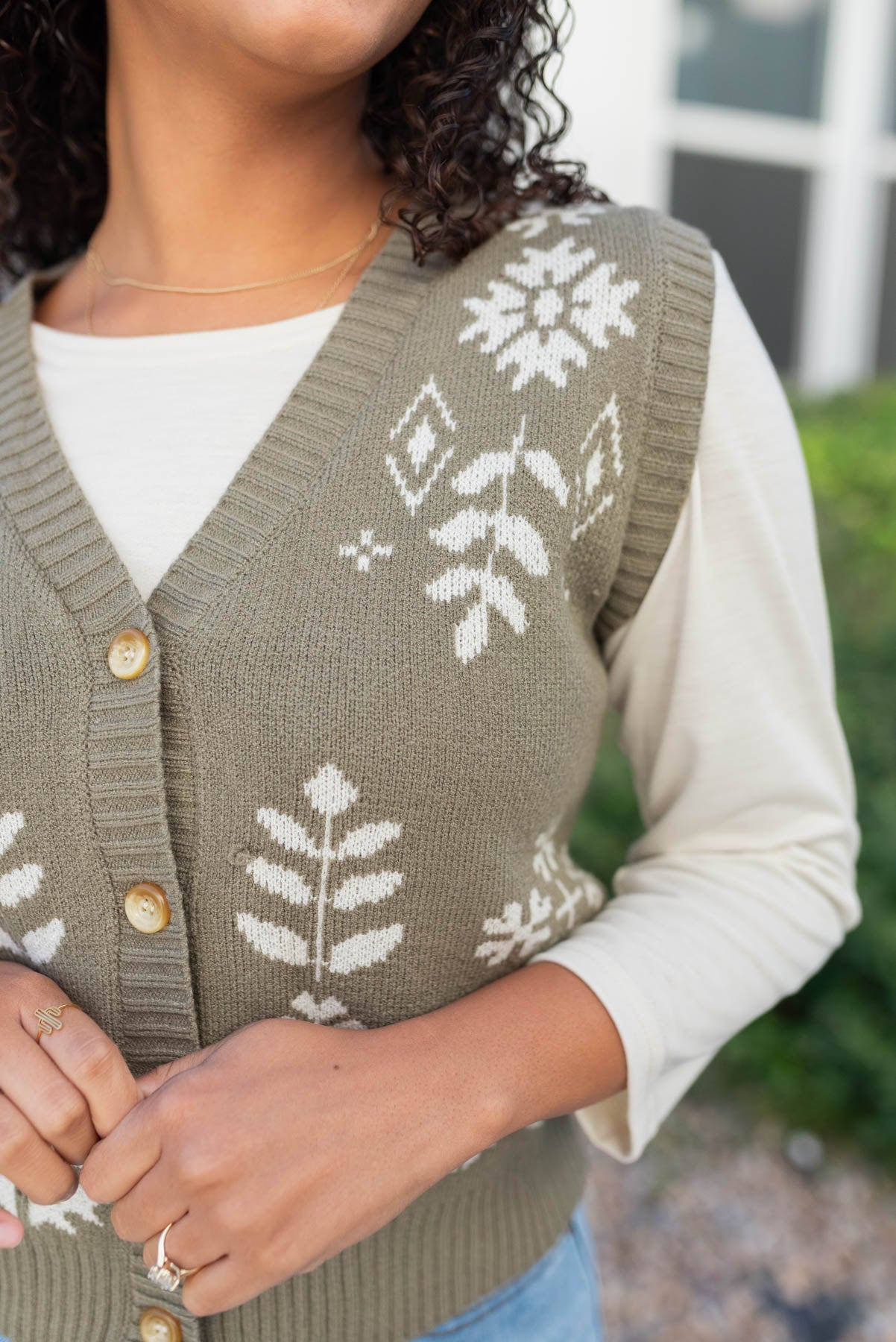 Sydney Light Olive Floral Sweater Vest