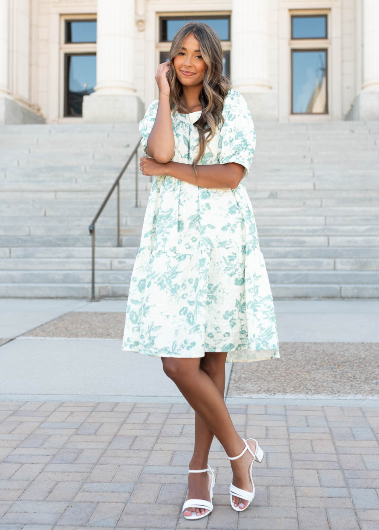 Sylvia Green Floral Tiered Dress