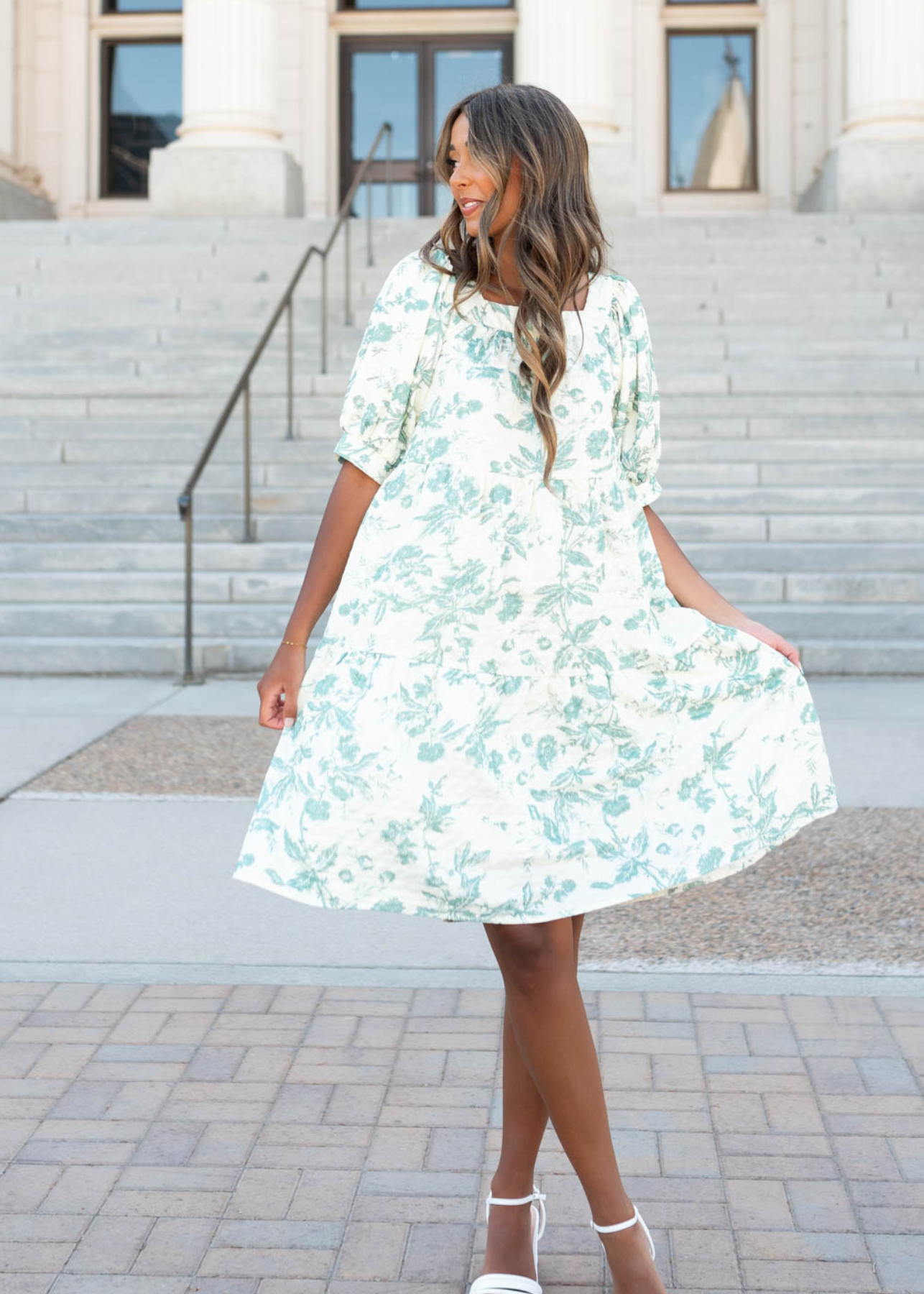 Sylvia Green Floral Tiered Dress