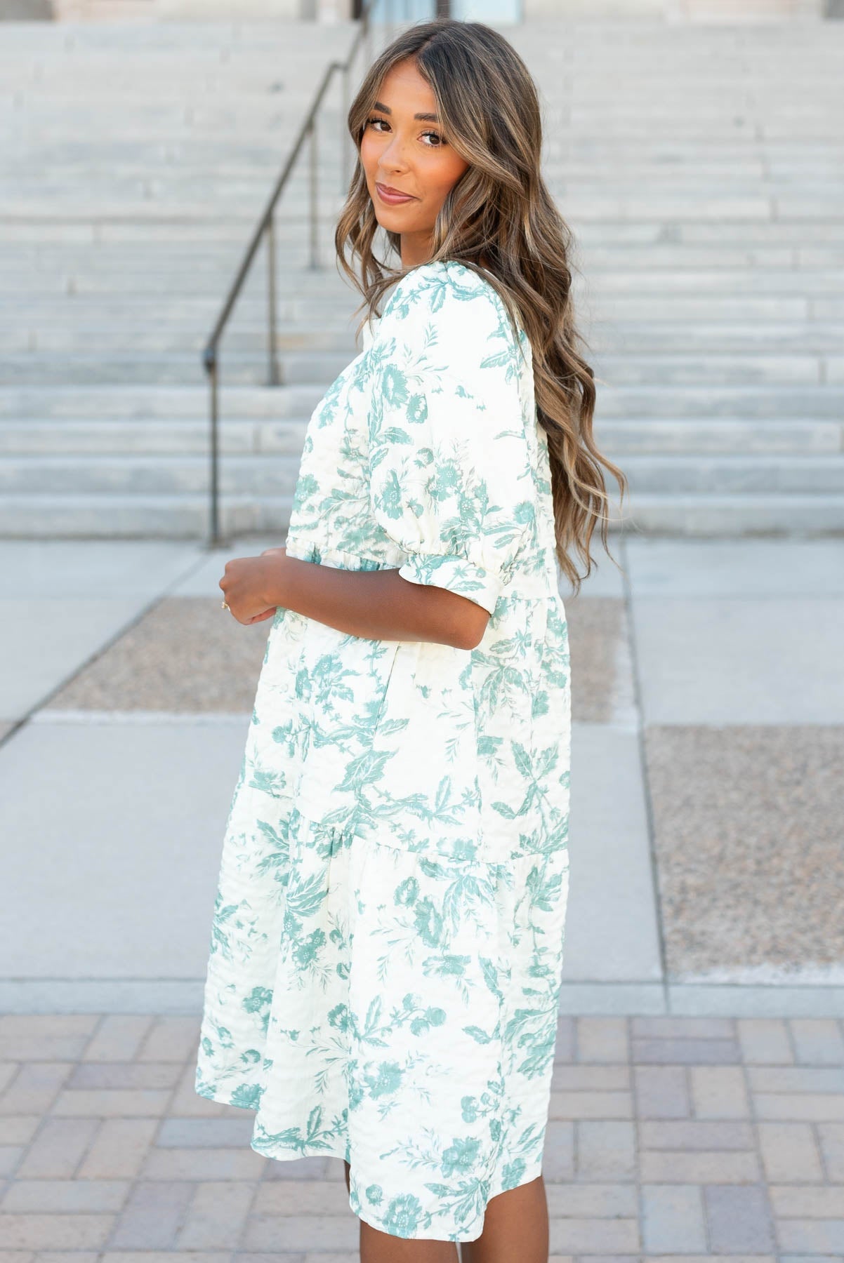 Sylvia Green Floral Tiered Dress