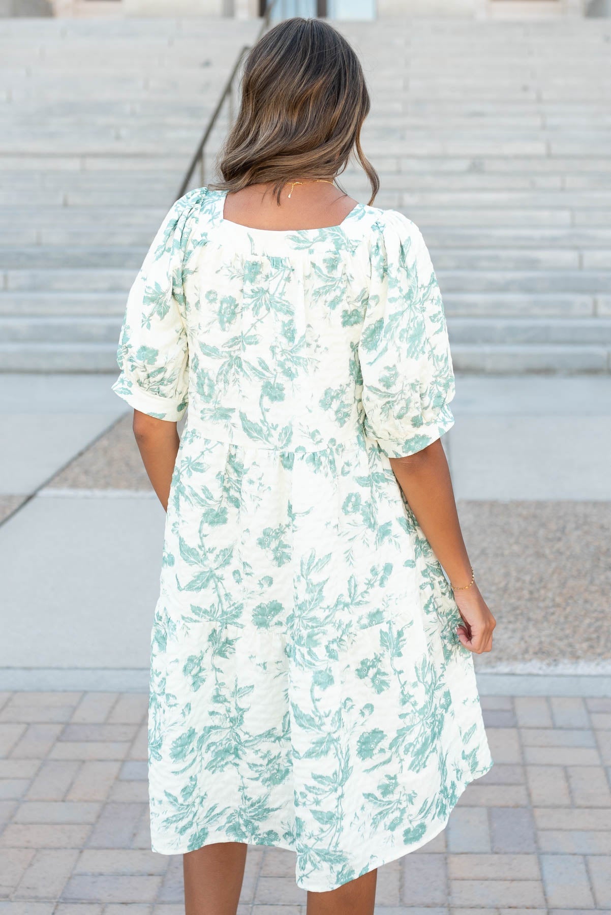 Sylvia Green Floral Tiered Dress