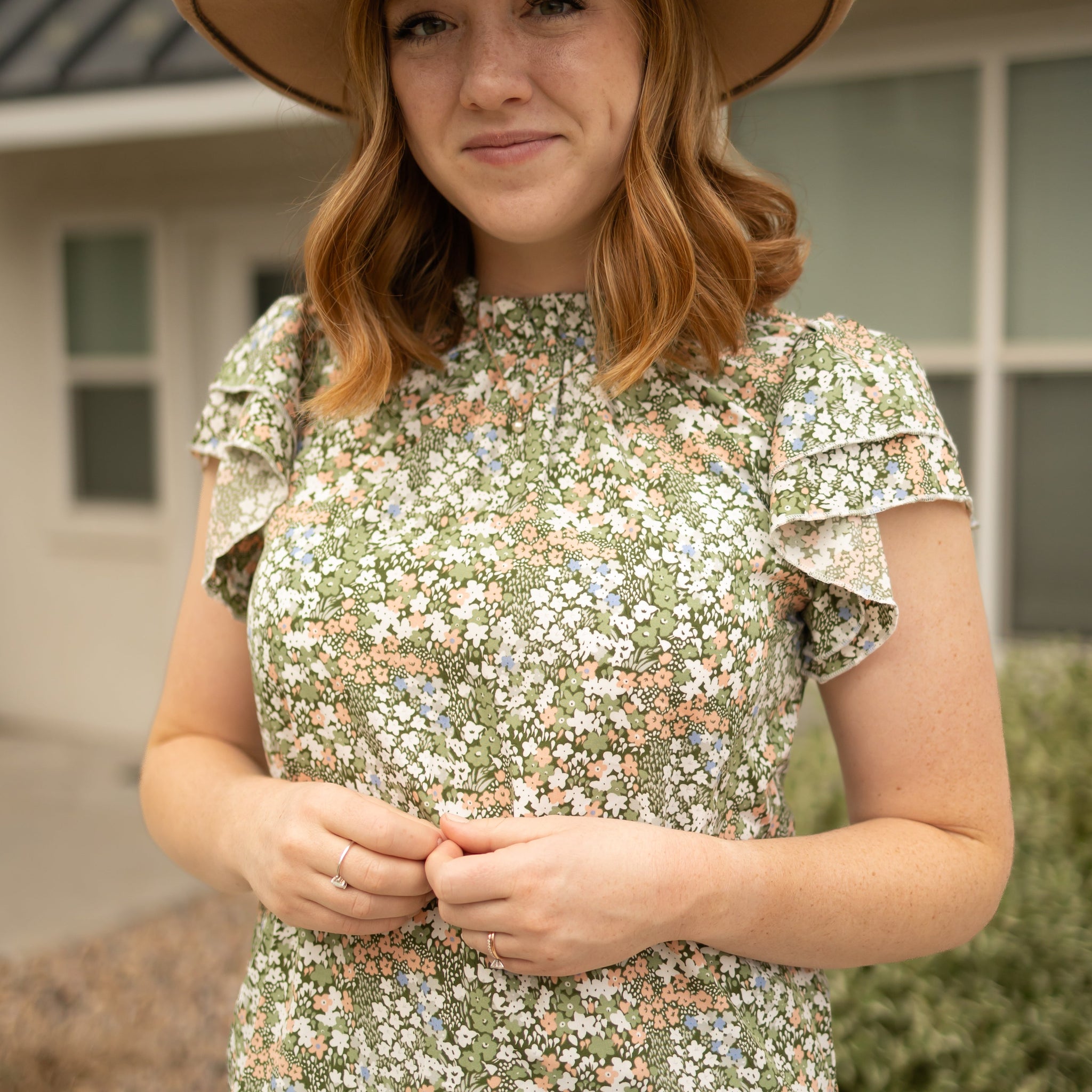 Tara Green Floral Top