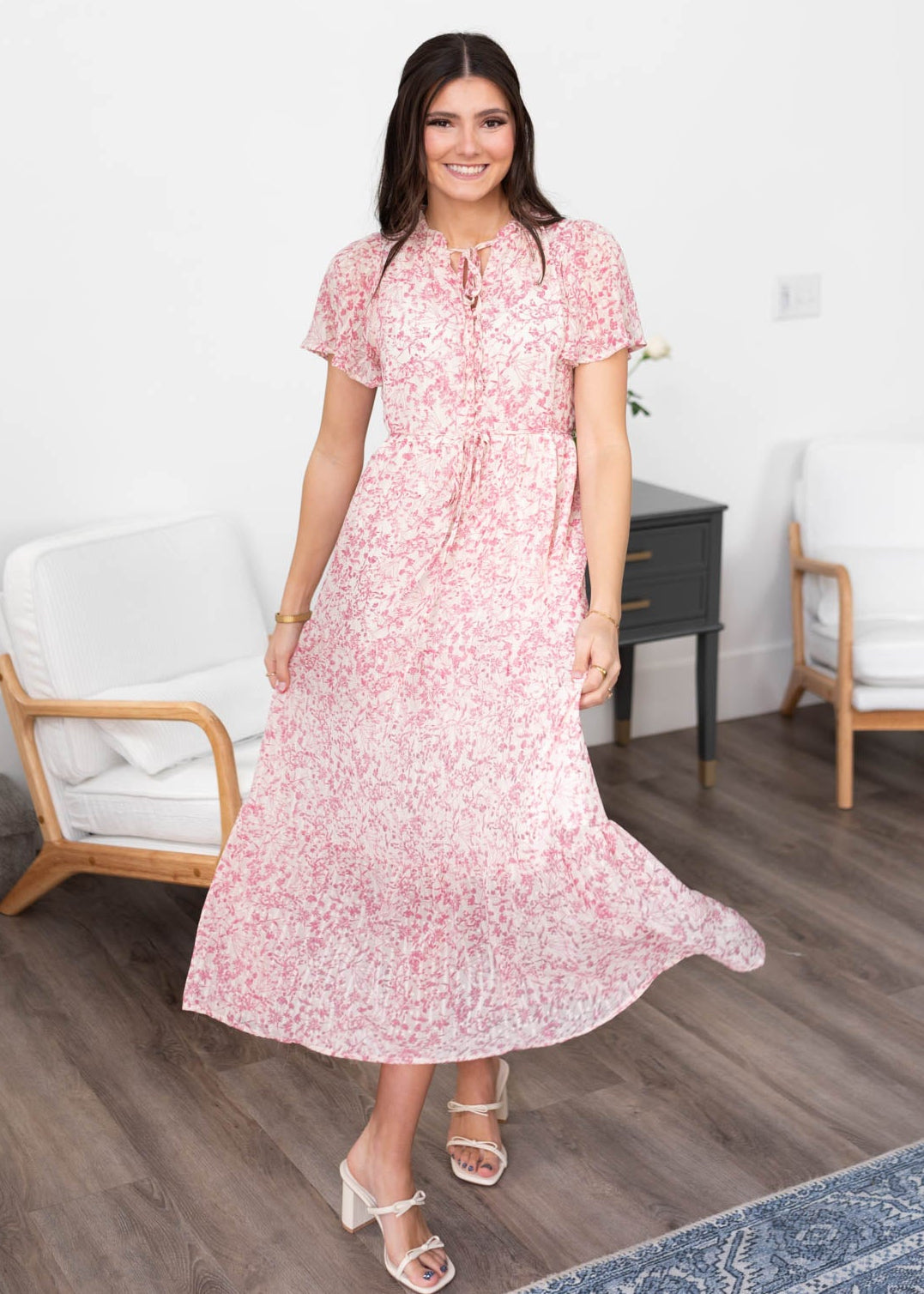 Tara Pink Floral Tiered Dress