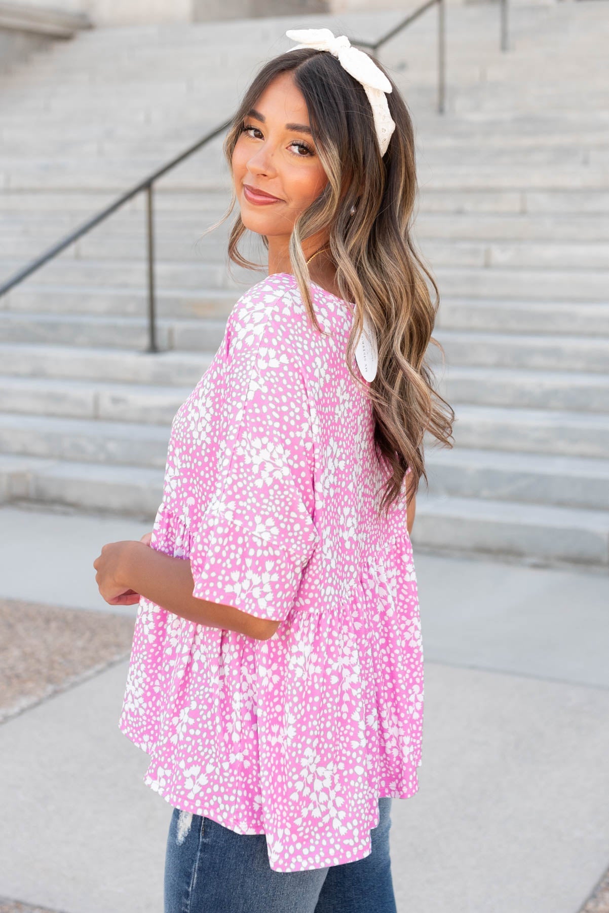 Teah Pink Floral Peplum Top