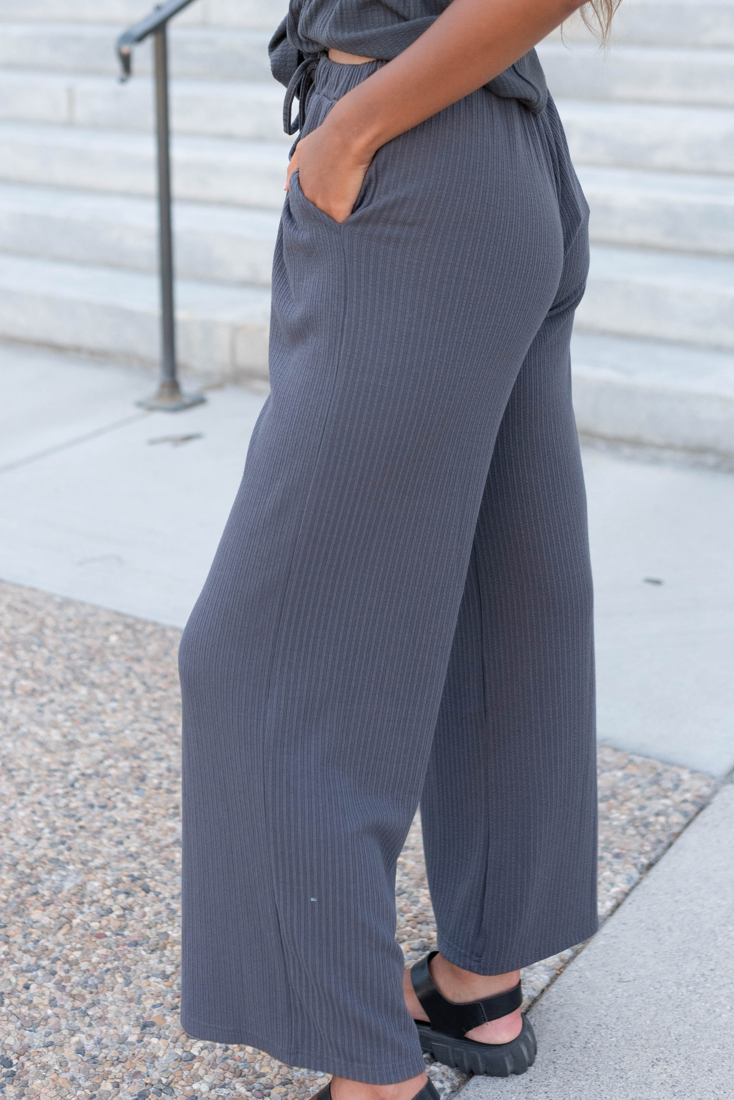 Tesa Charcoal Rib Knit Pants