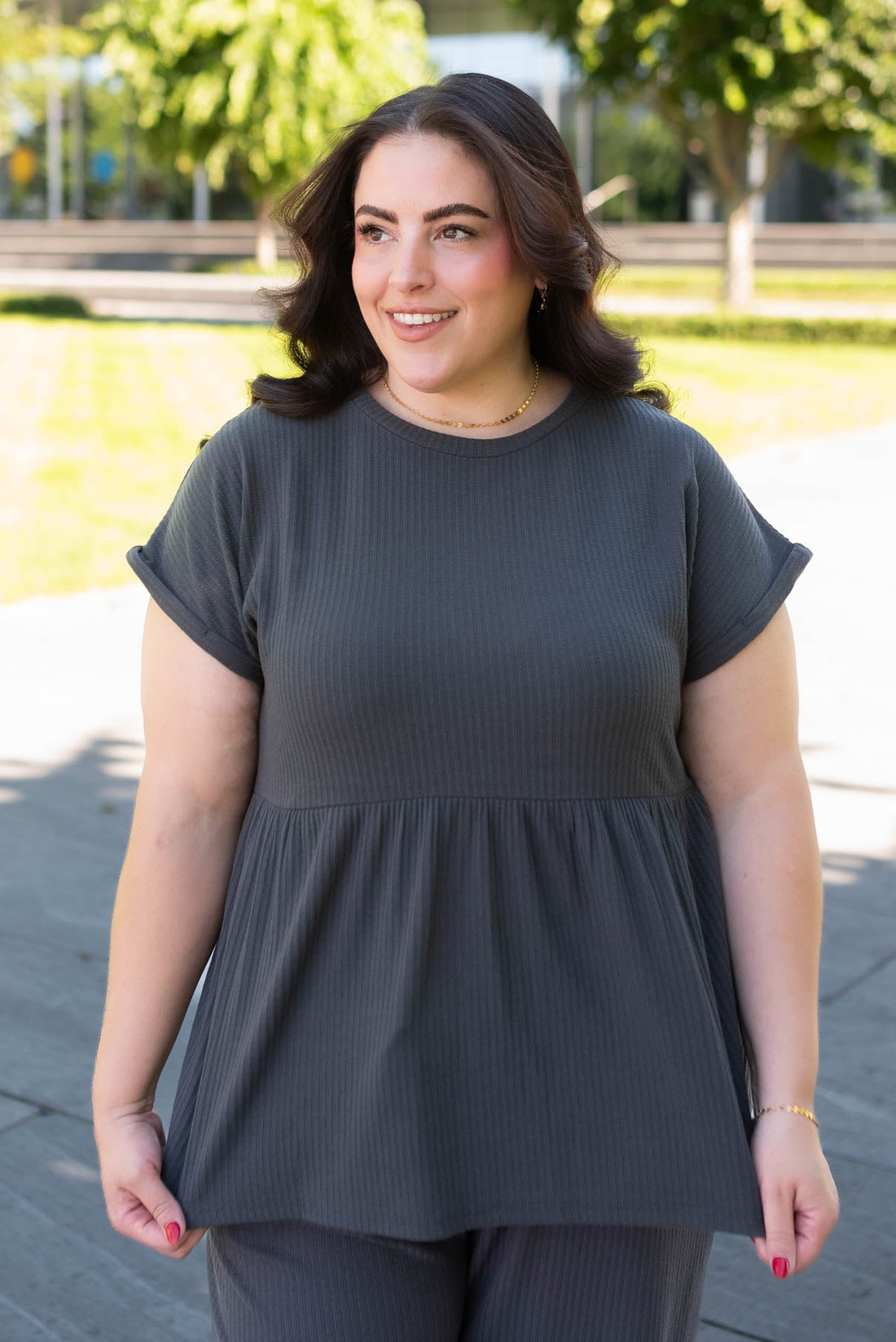 Tesa Charcoal Rib Knit Top