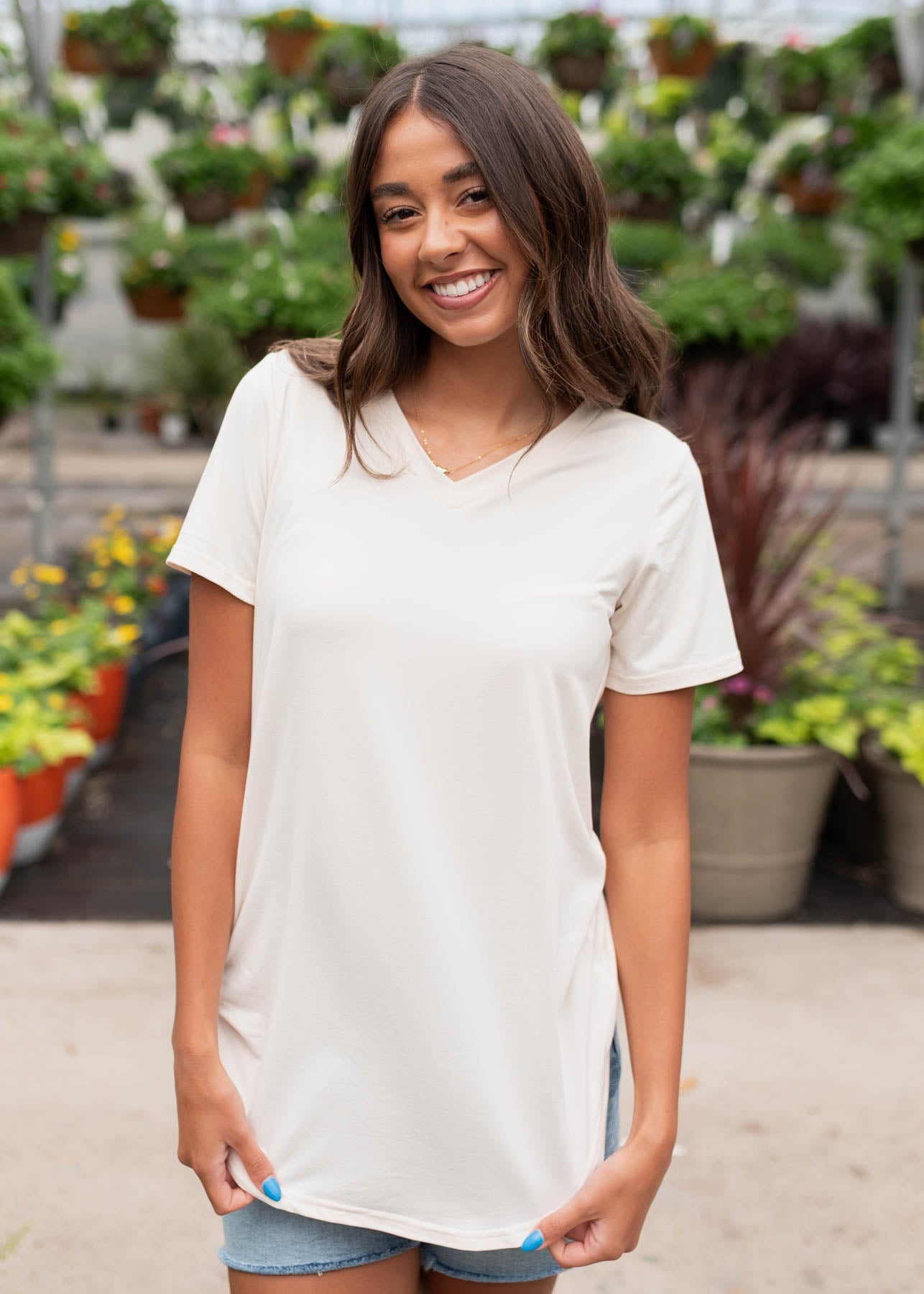 The Classic Cream V-Neck Top