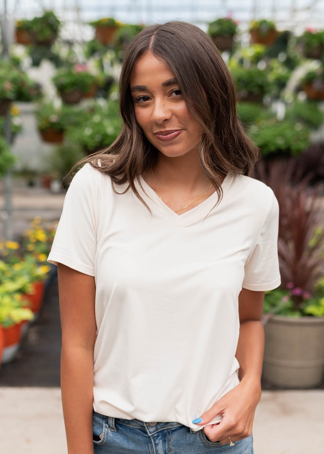 The Classic Cream V-Neck Top