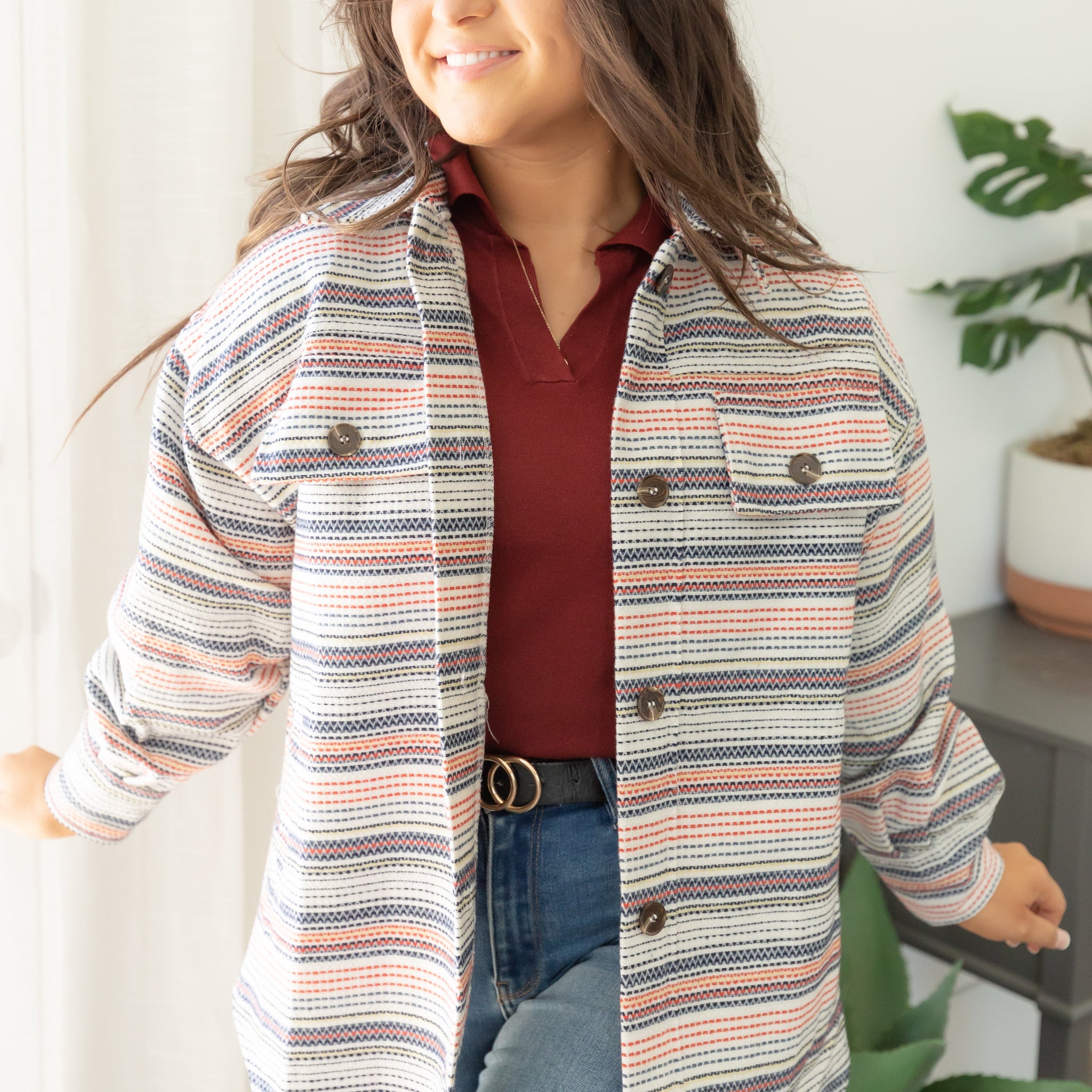 Thea Ivory Striped Shacket
