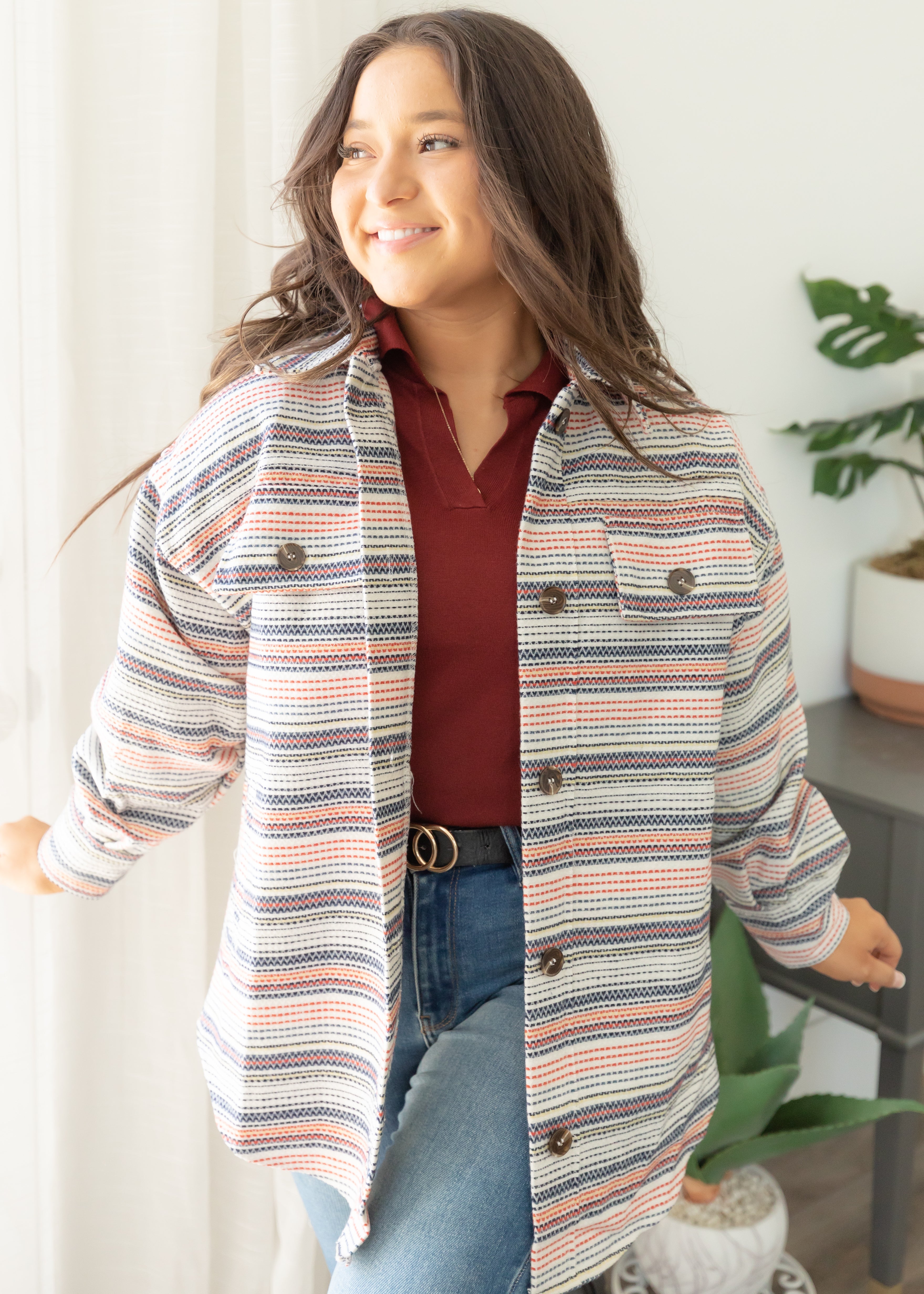 Thea Ivory Striped Shacket