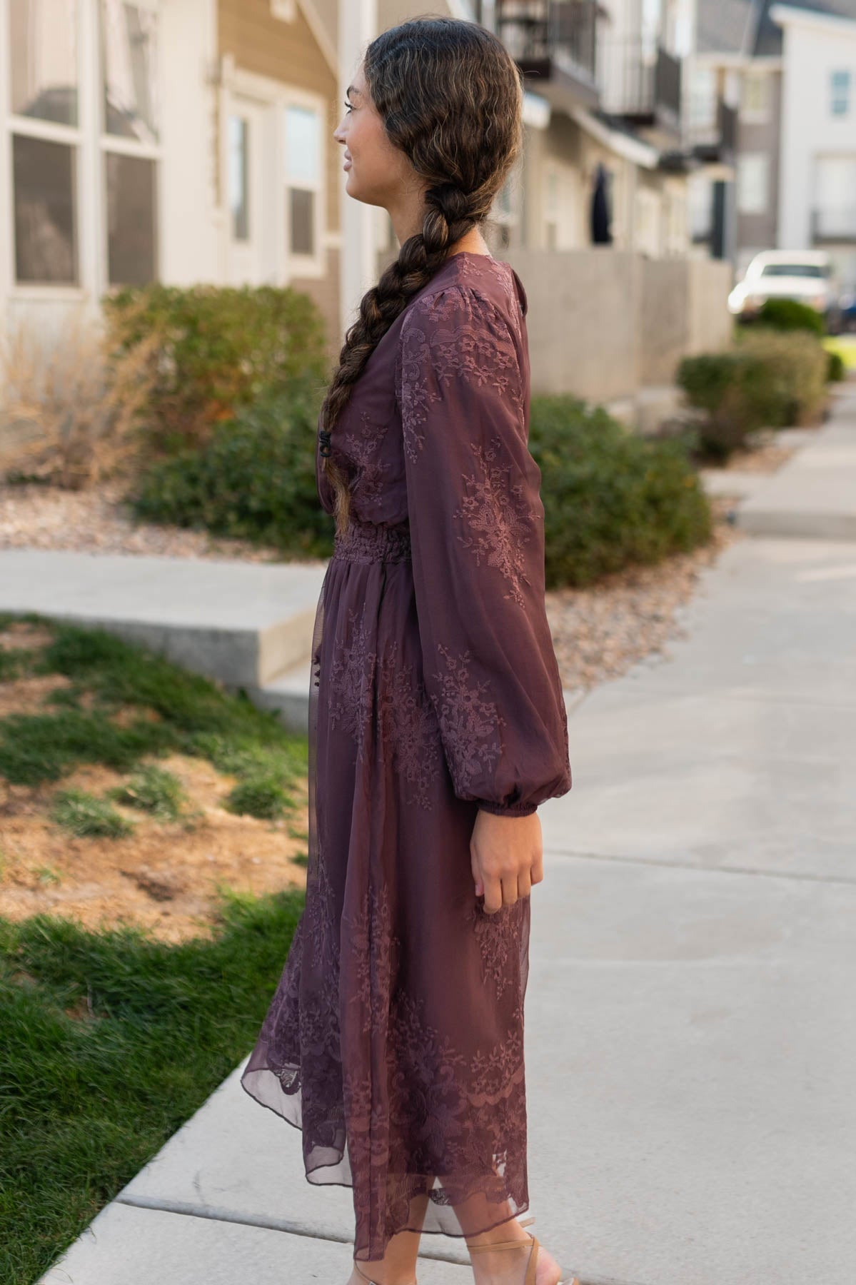 Tiana Dusty Plum Embroidred Chiffon Dress