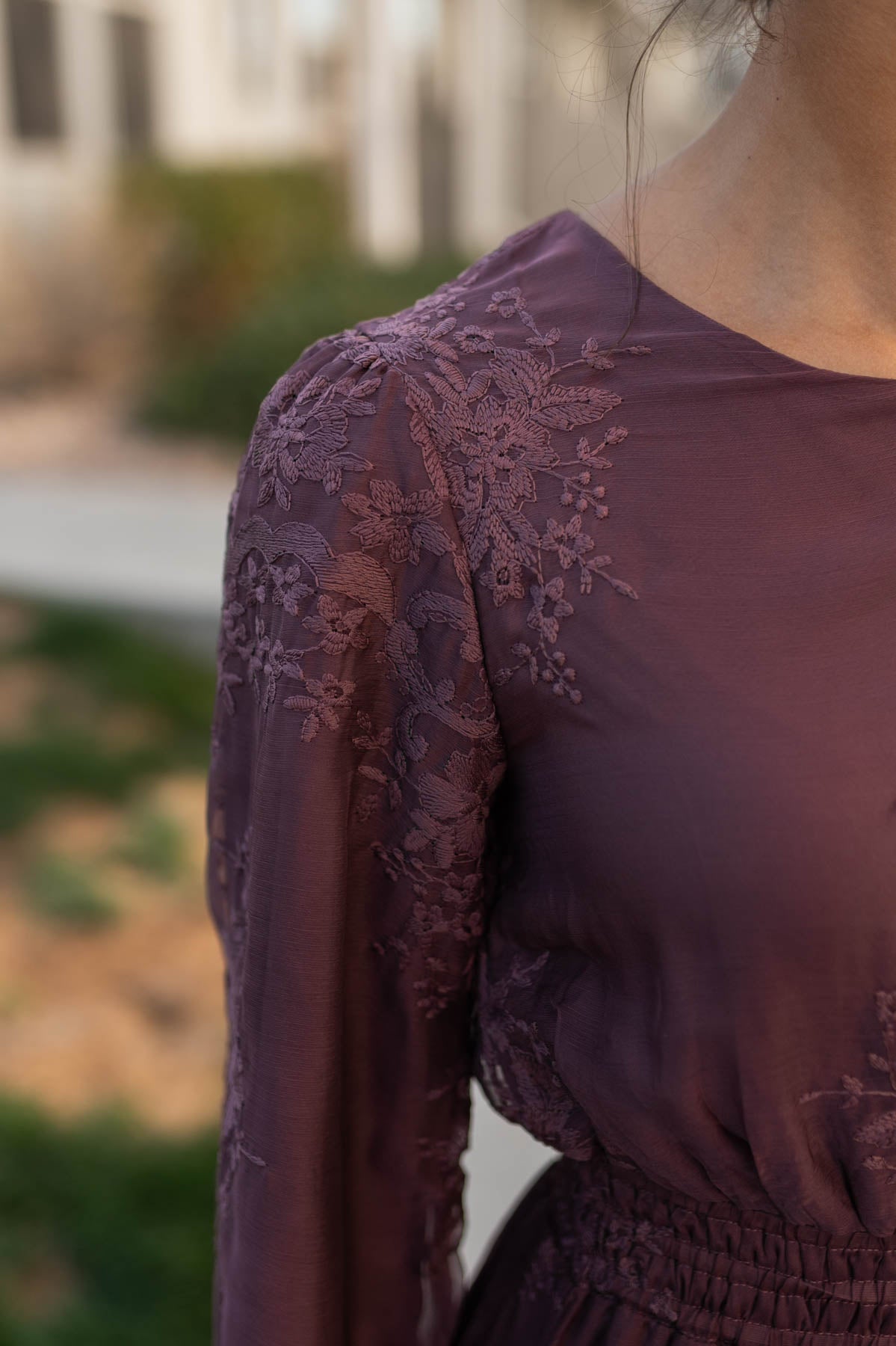 Tiana Dusty Plum Embroidred Chiffon Dress