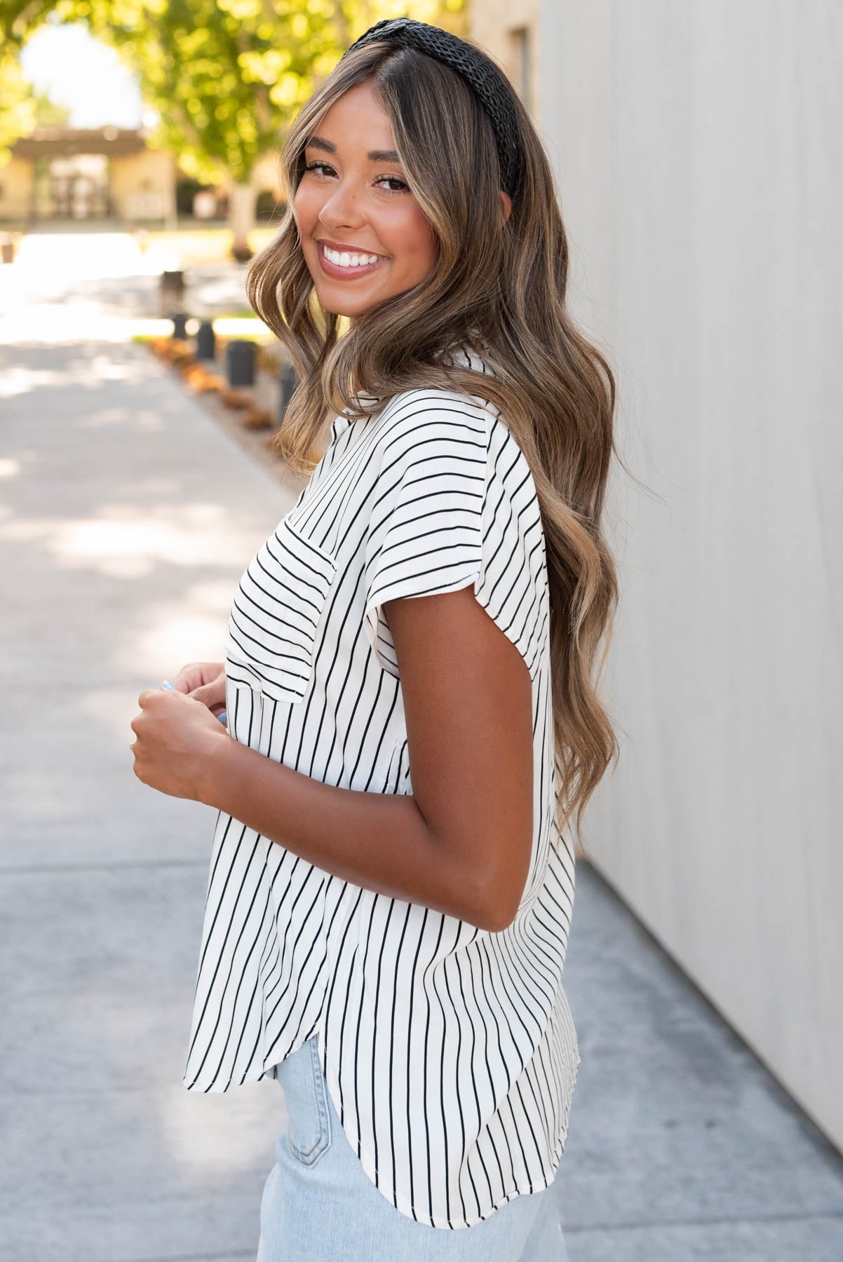 Tiffany White Black Stripe Top