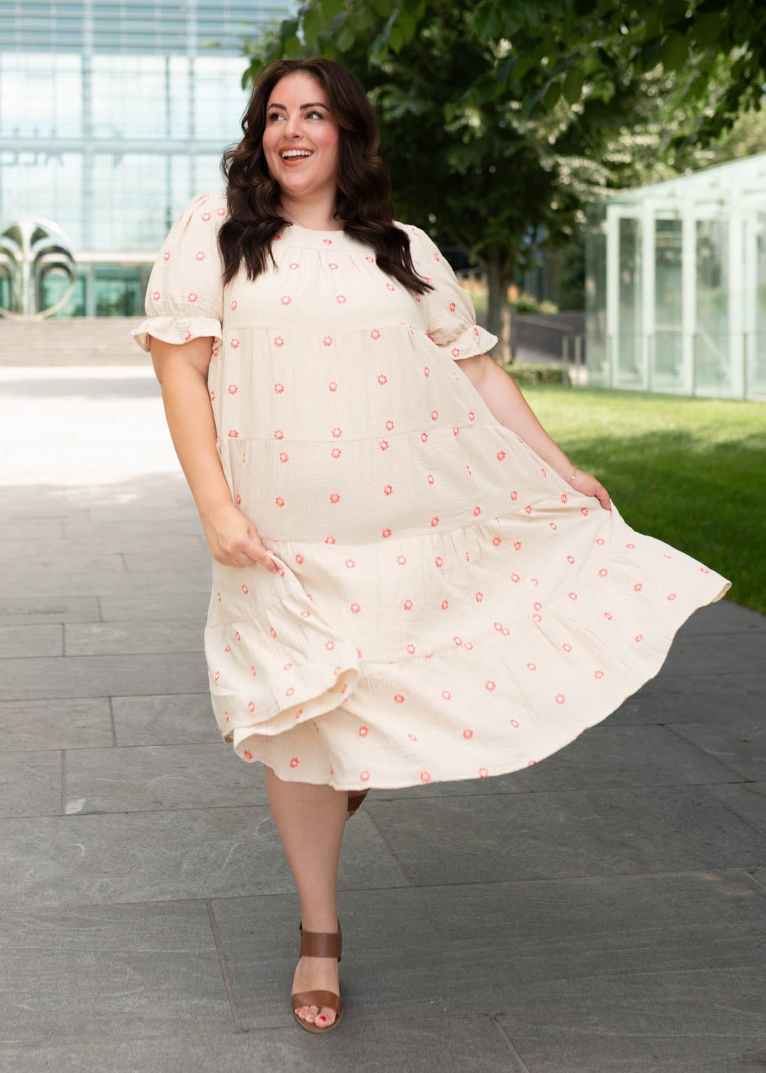 Trisha Beige Floral Embroidered Dress