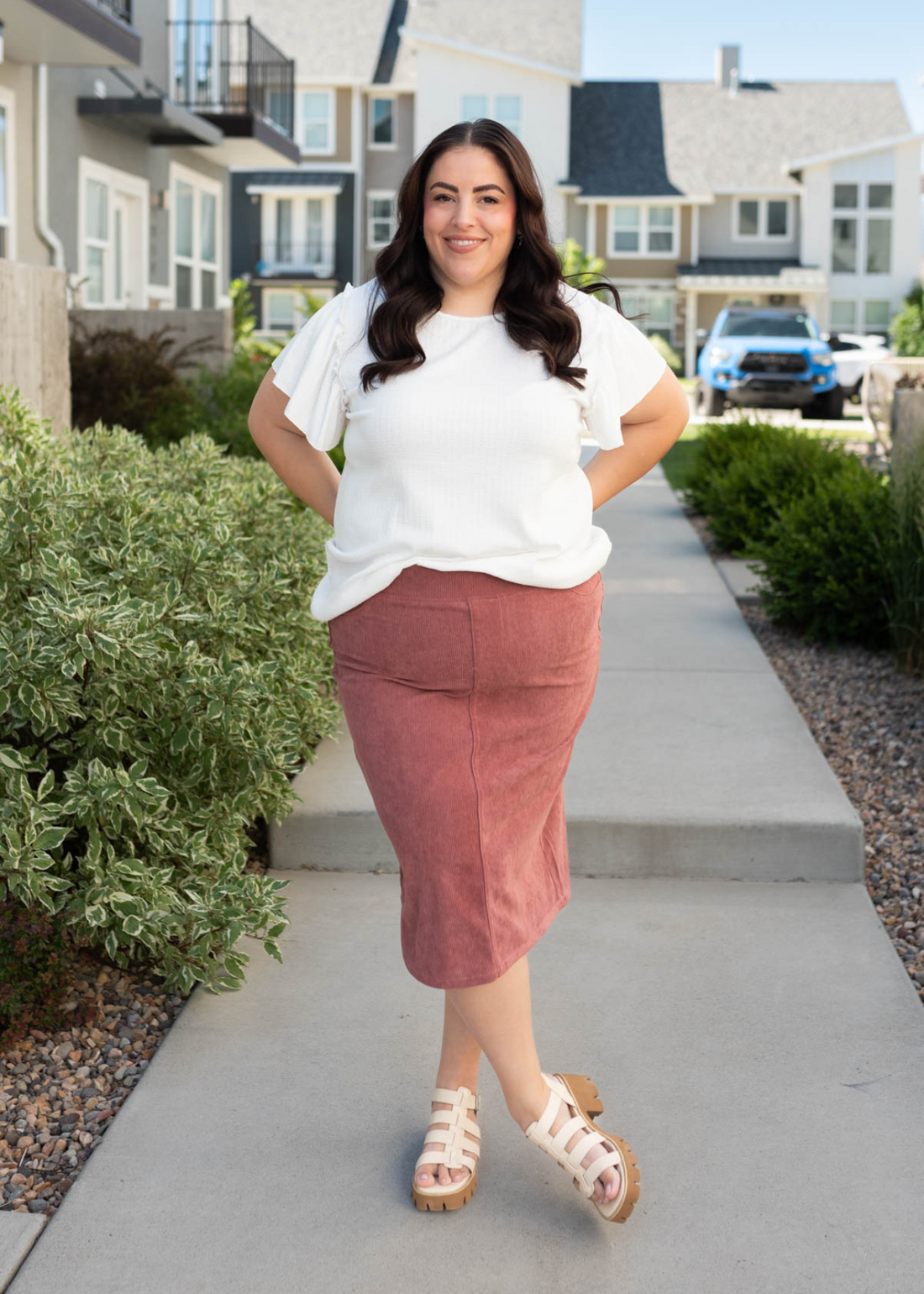 Trudi Dusty Rose Corduroy Skirt
