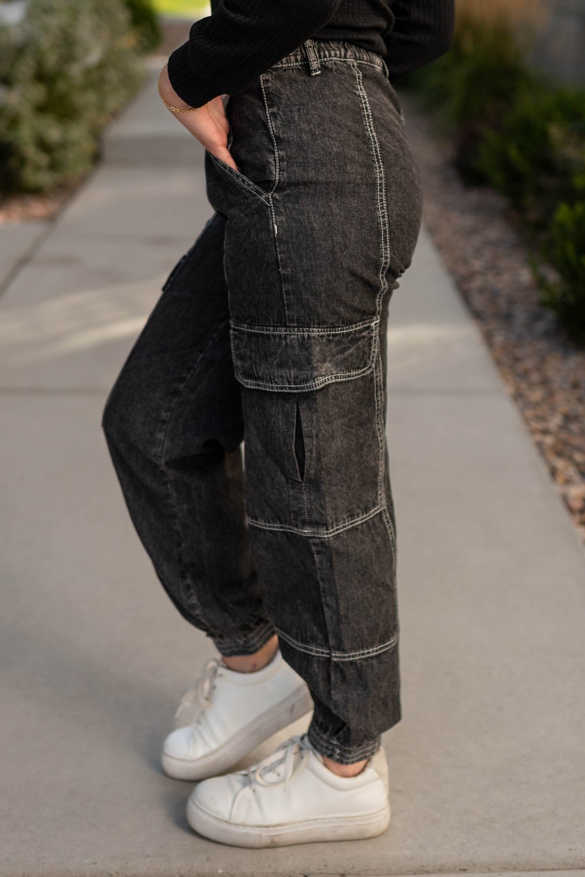 Tyree Black Cargo Parachute Pants