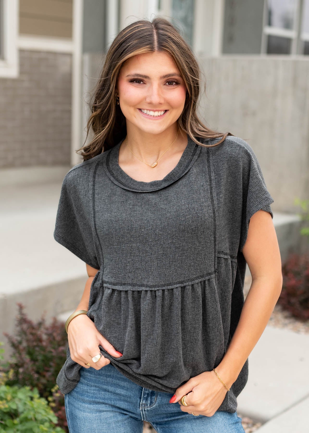 Vanessa Charcoal Grey Top