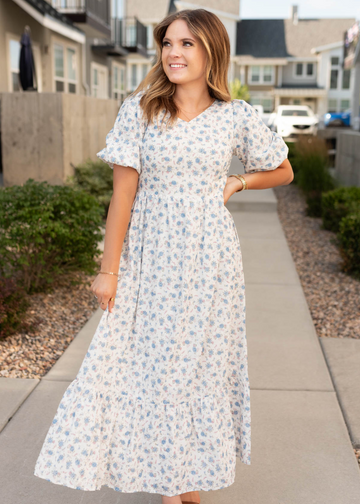 Wendy White Blue Floral Dress